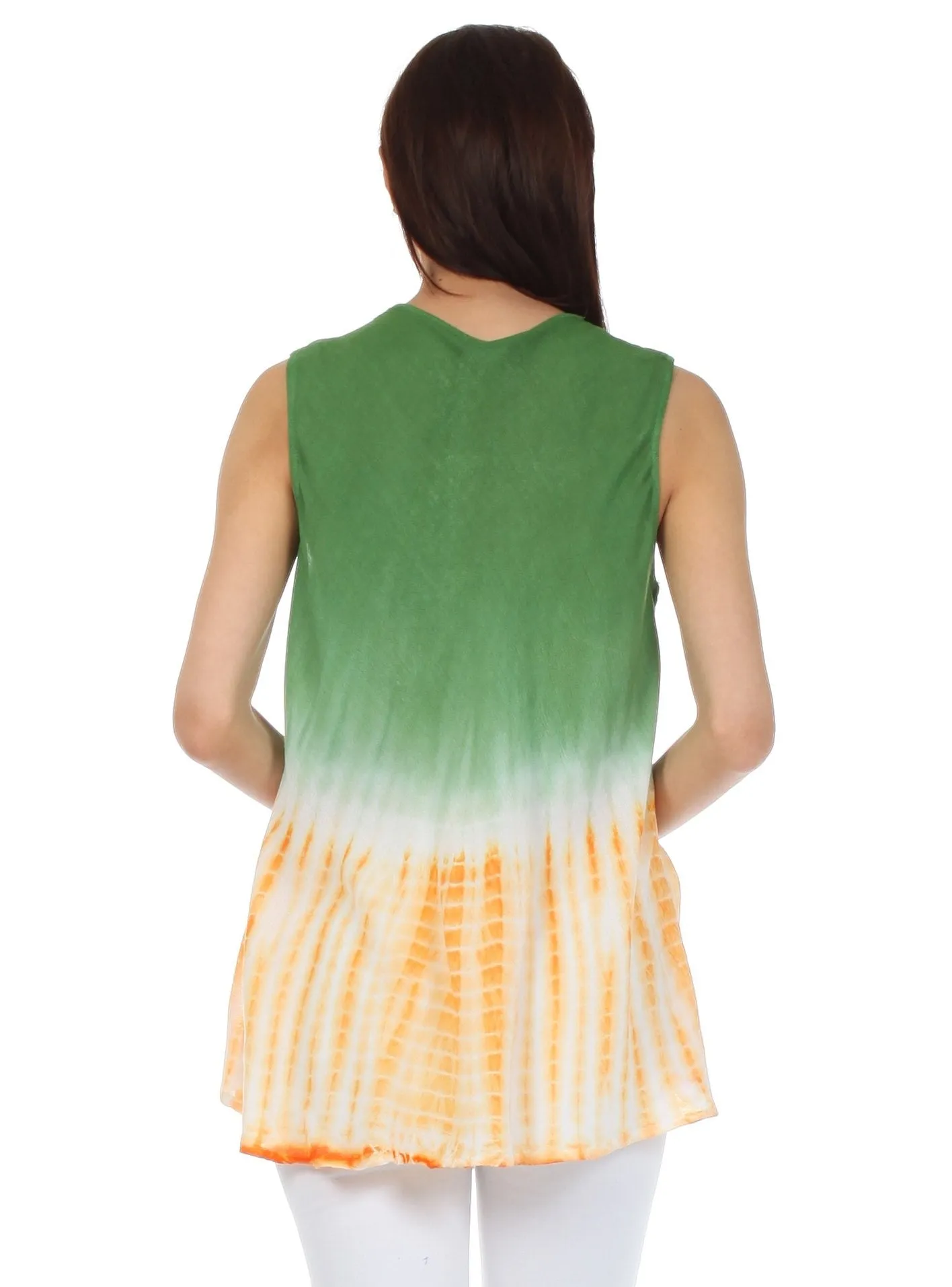 Sakkas Floral Yarn Embroidered Tie Dye Sleeveless Blouse