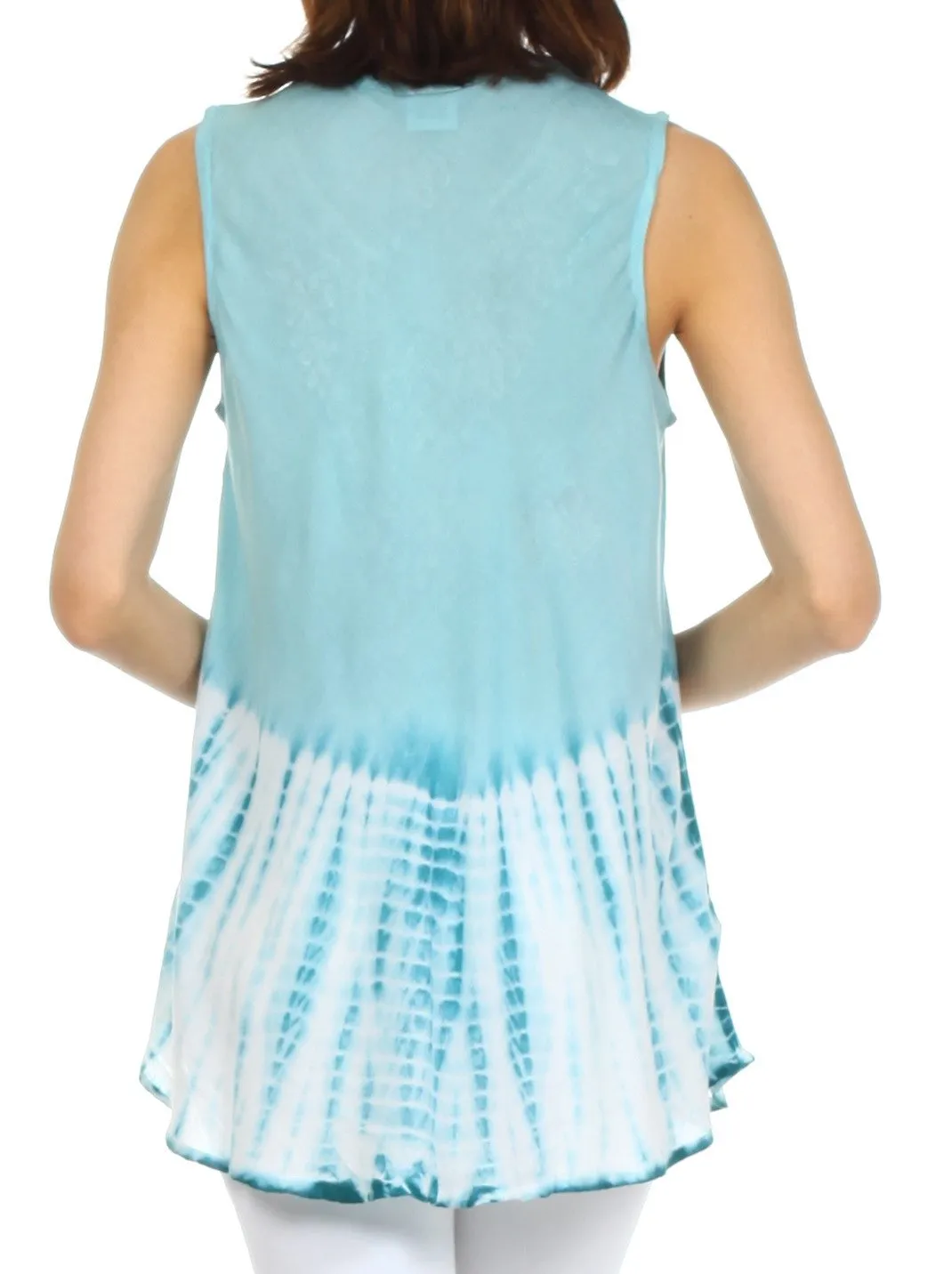 Sakkas Floral Yarn Embroidered Tie Dye Sleeveless Blouse