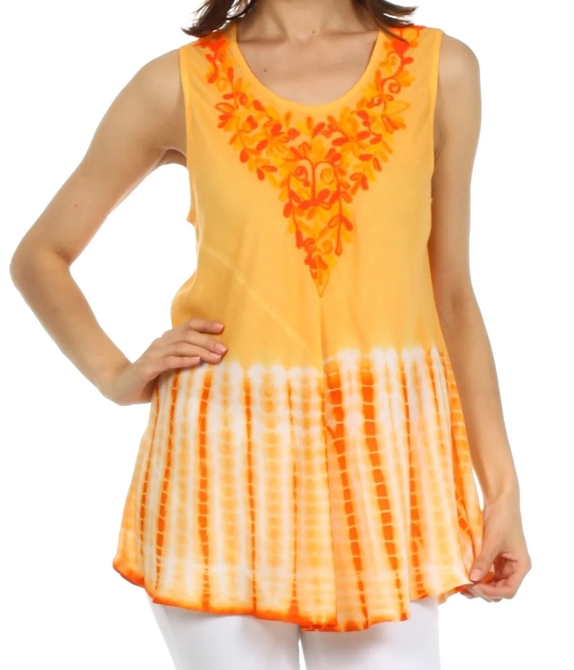 Sakkas Floral Yarn Embroidered Tie Dye Sleeveless Blouse