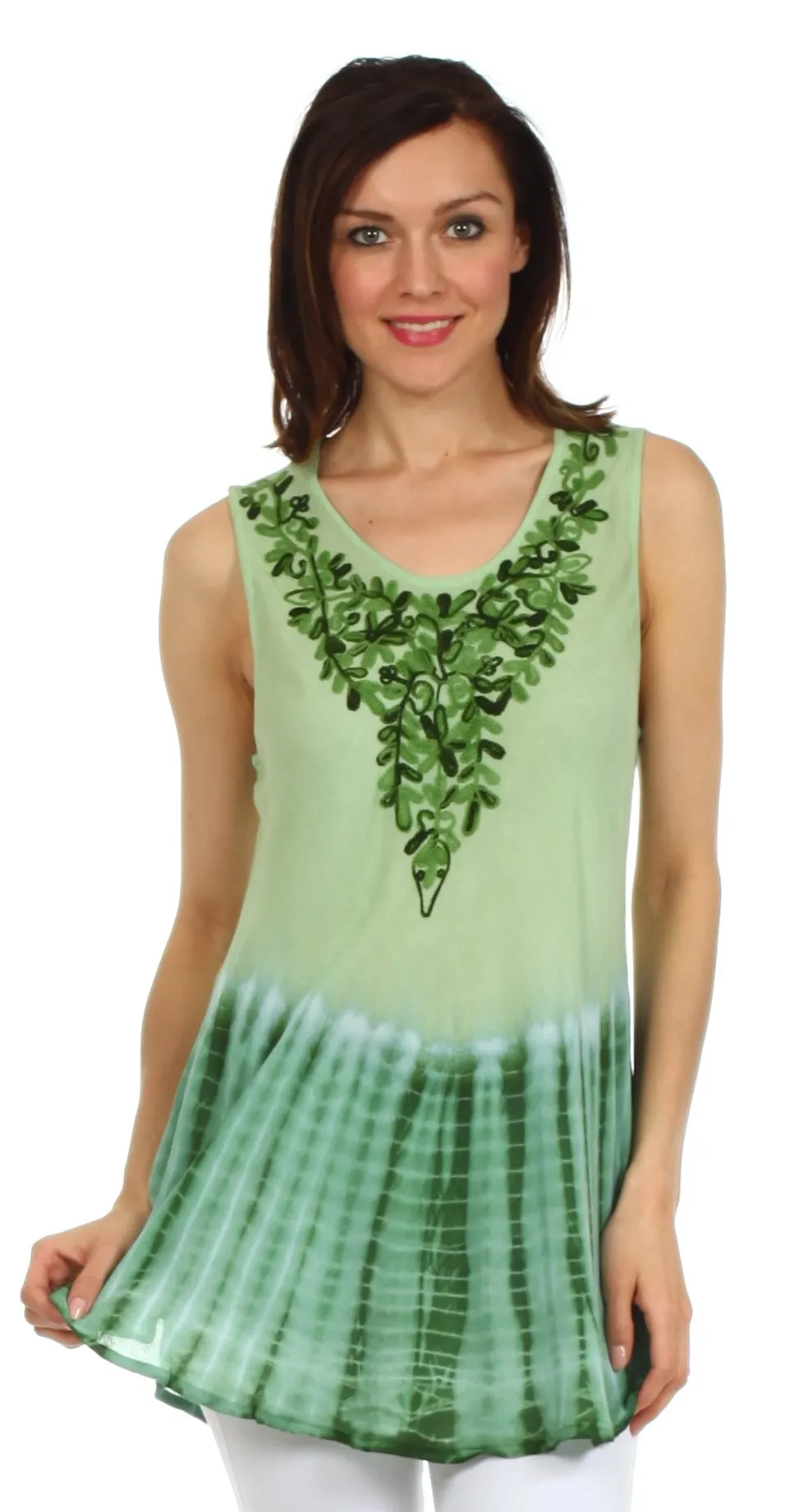 Sakkas Floral Yarn Embroidered Tie Dye Sleeveless Blouse