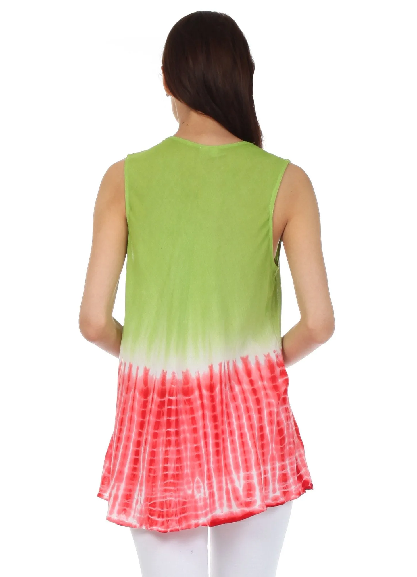 Sakkas Floral Yarn Embroidered Tie Dye Sleeveless Blouse