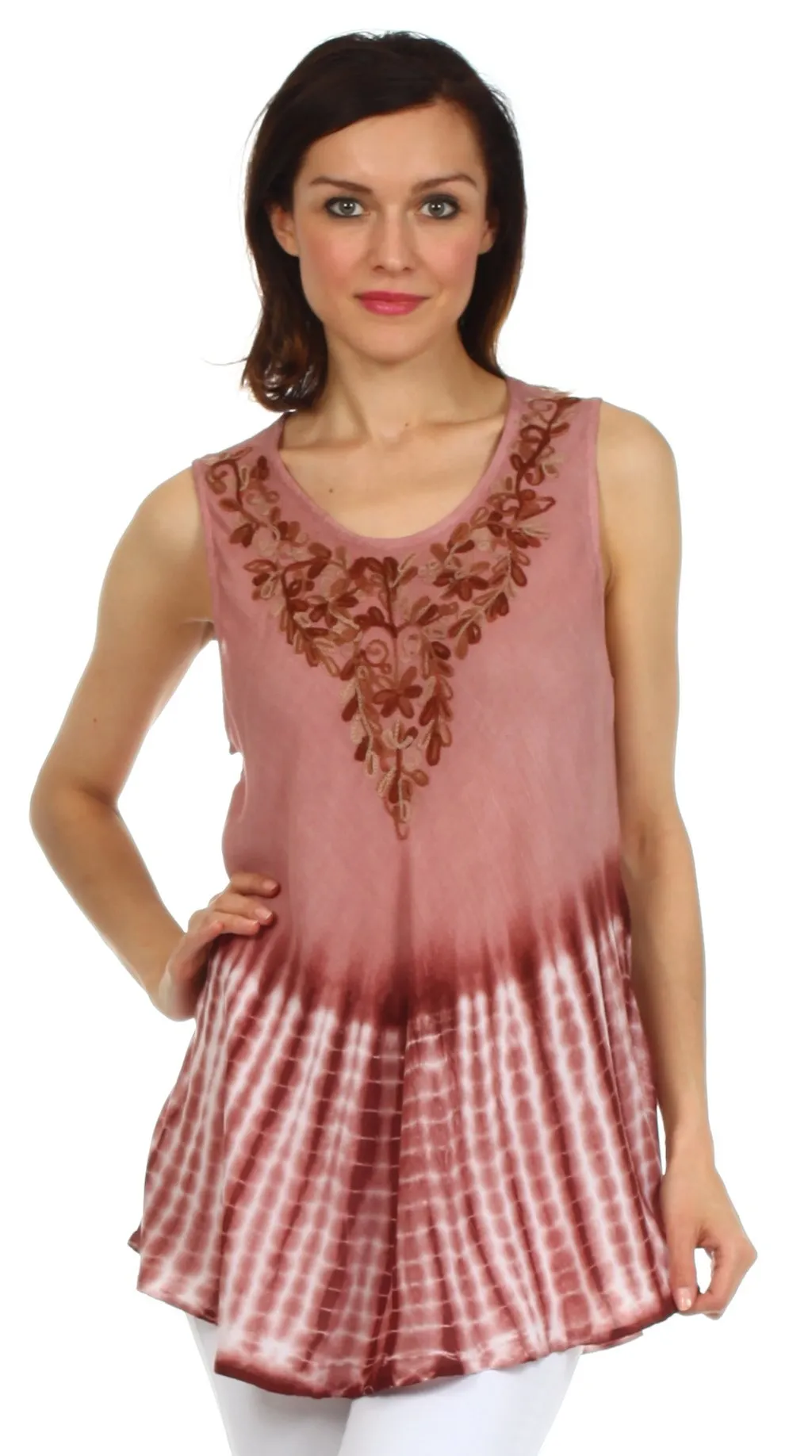 Sakkas Floral Yarn Embroidered Tie Dye Sleeveless Blouse