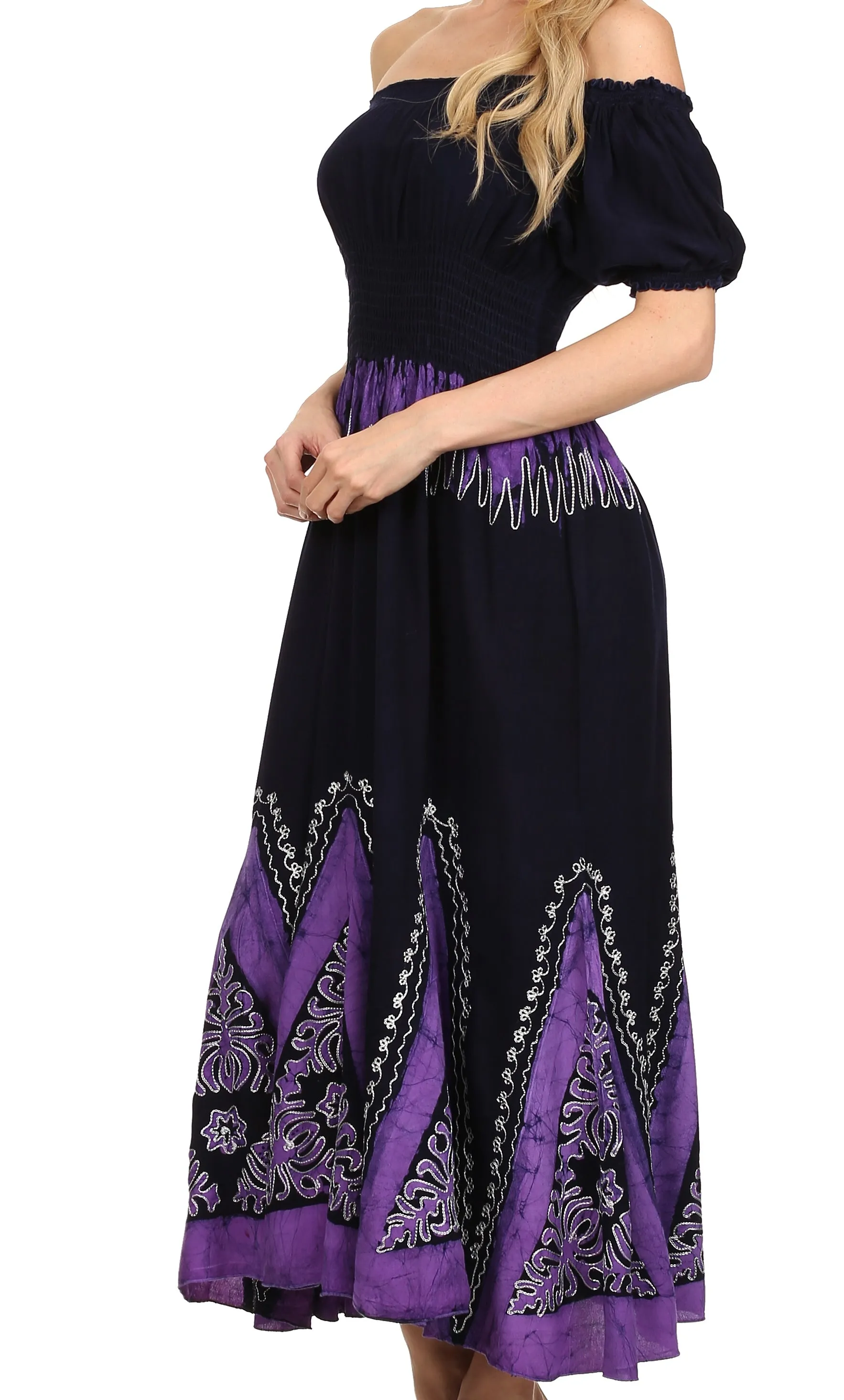 Sakkas Jacquelyn Batik Embroidered Peasant Dress