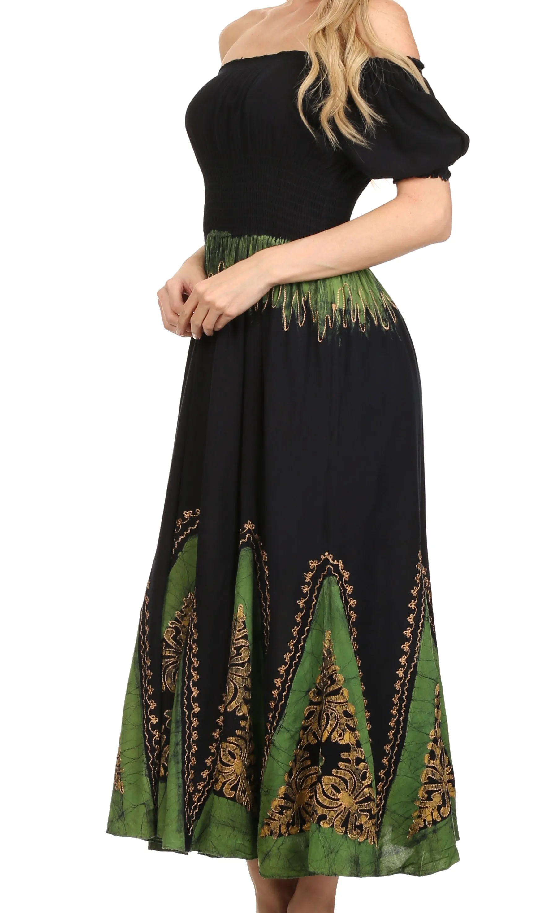 Sakkas Jacquelyn Batik Embroidered Peasant Dress