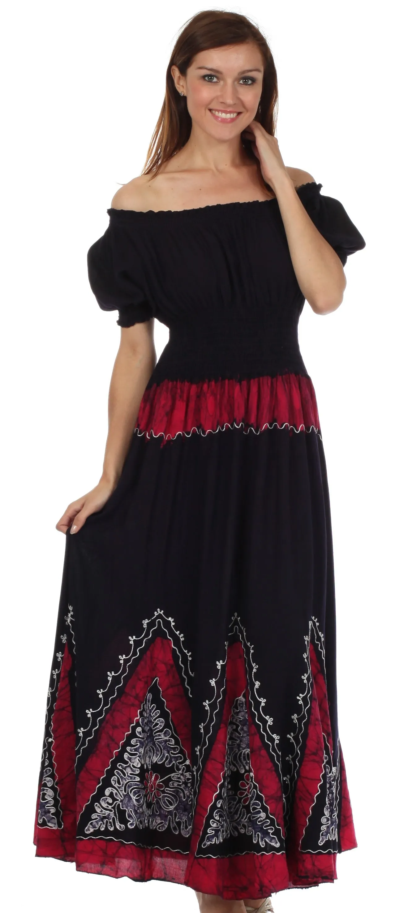 Sakkas Jacquelyn Batik Embroidered Peasant Dress