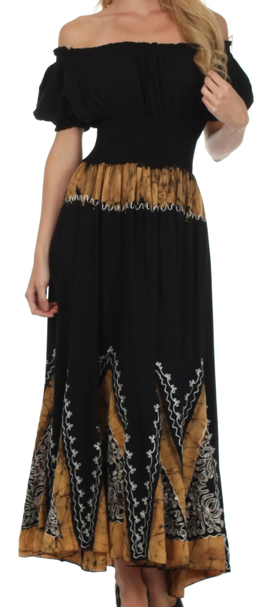 Sakkas Jacquelyn Batik Embroidered Peasant Dress