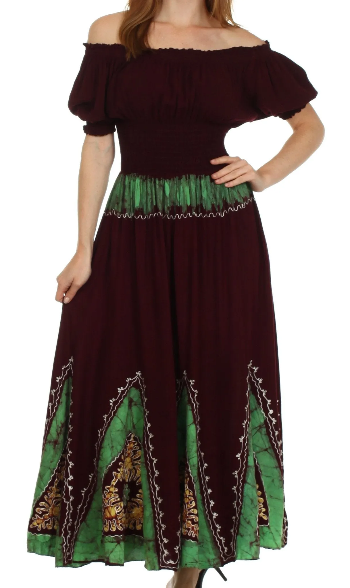 Sakkas Jacquelyn Batik Embroidered Peasant Dress