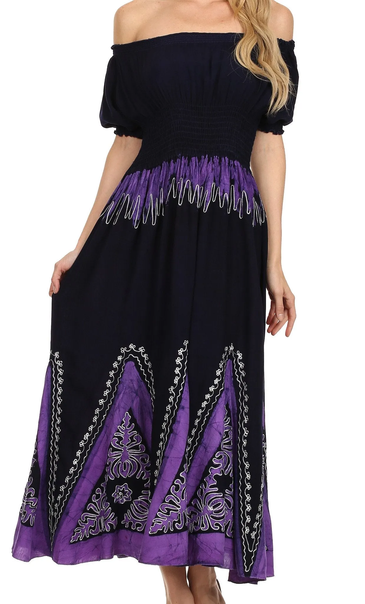 Sakkas Jacquelyn Batik Embroidered Peasant Dress