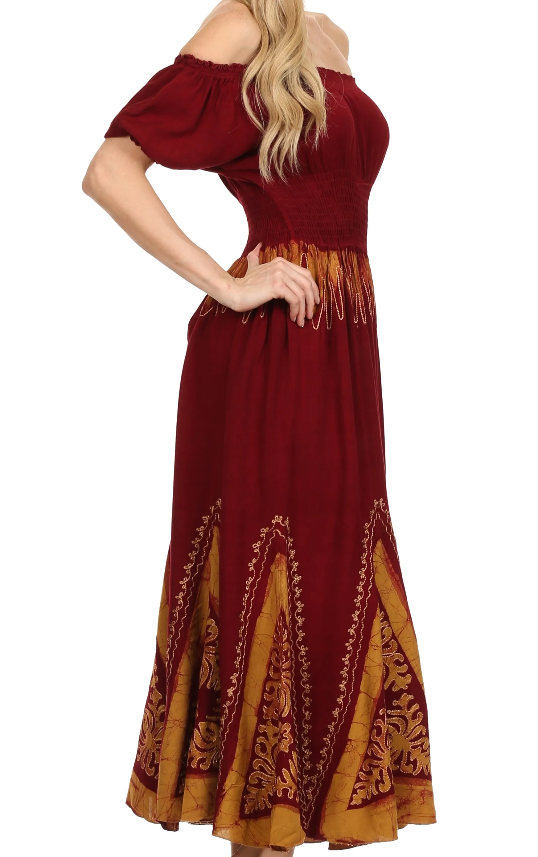 Sakkas Jacquelyn Batik Embroidered Peasant Dress