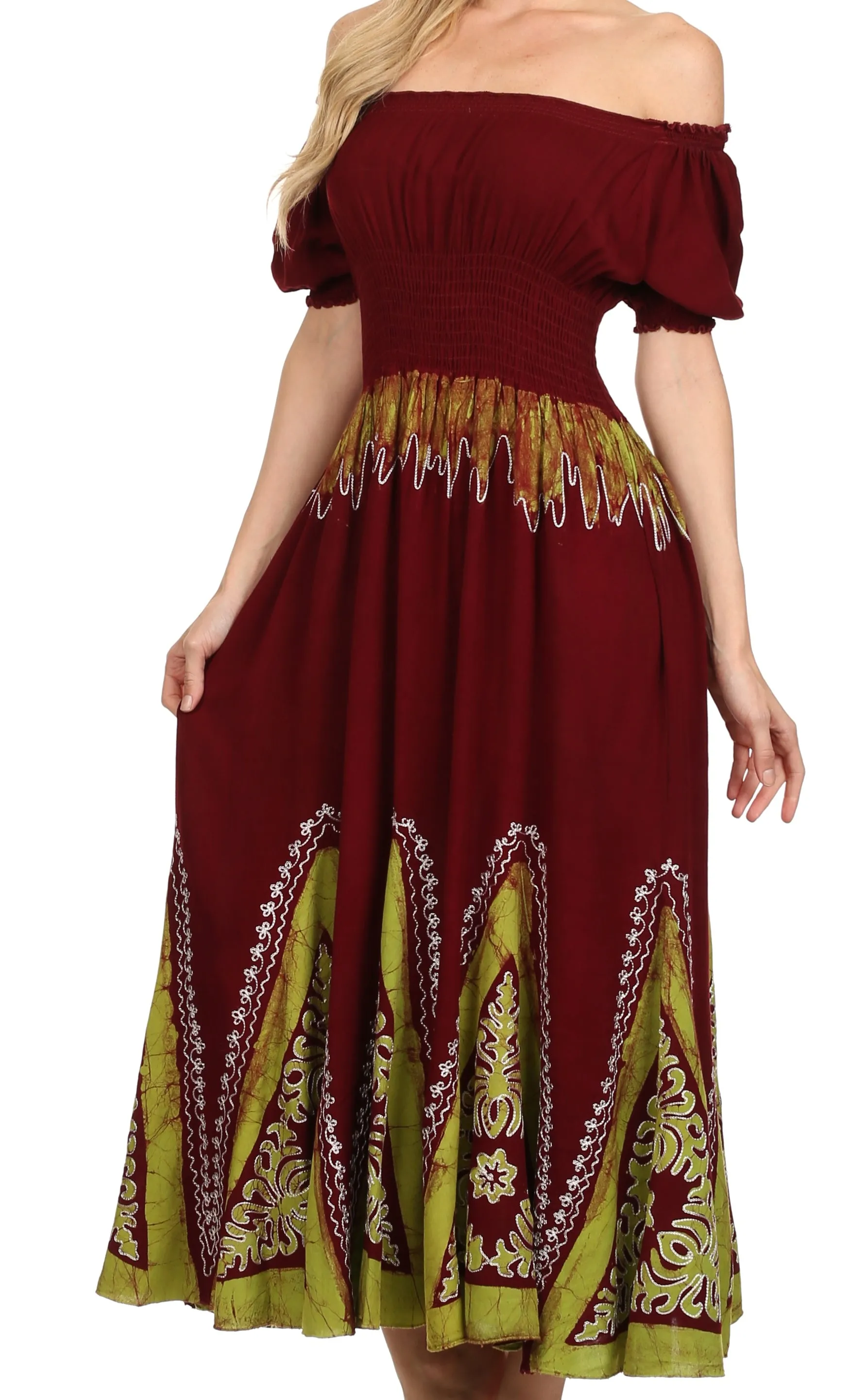 Sakkas Jacquelyn Batik Embroidered Peasant Dress