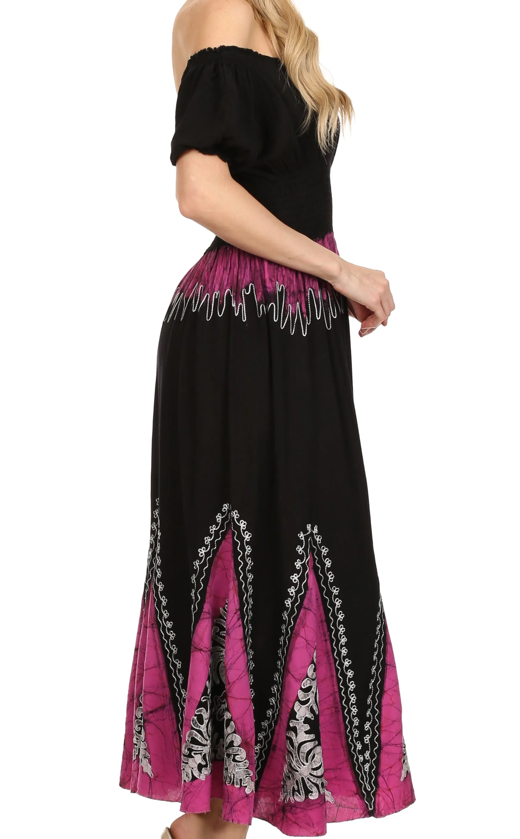 Sakkas Jacquelyn Batik Embroidered Peasant Dress