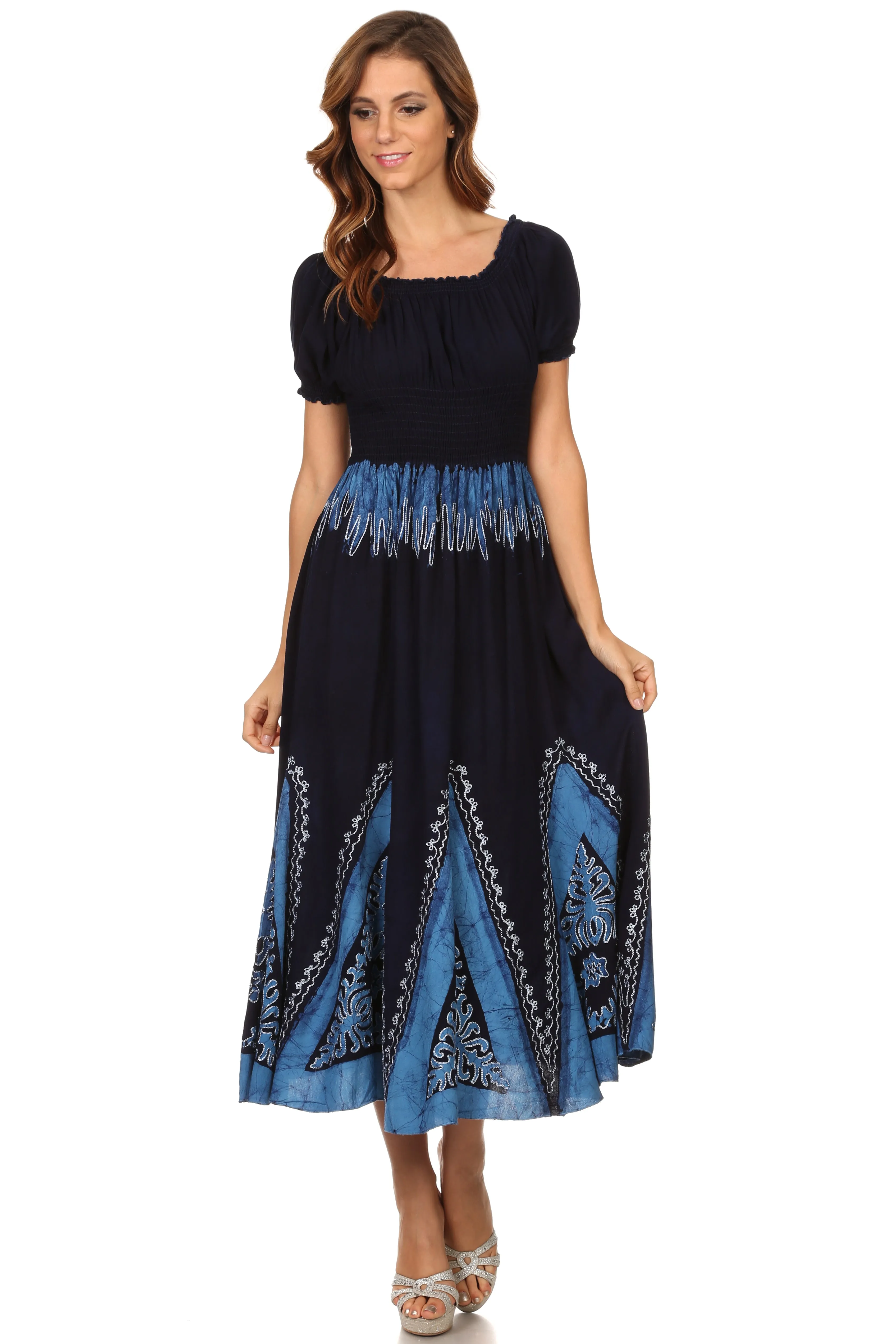 Sakkas Jacquelyn Batik Embroidered Peasant Dress