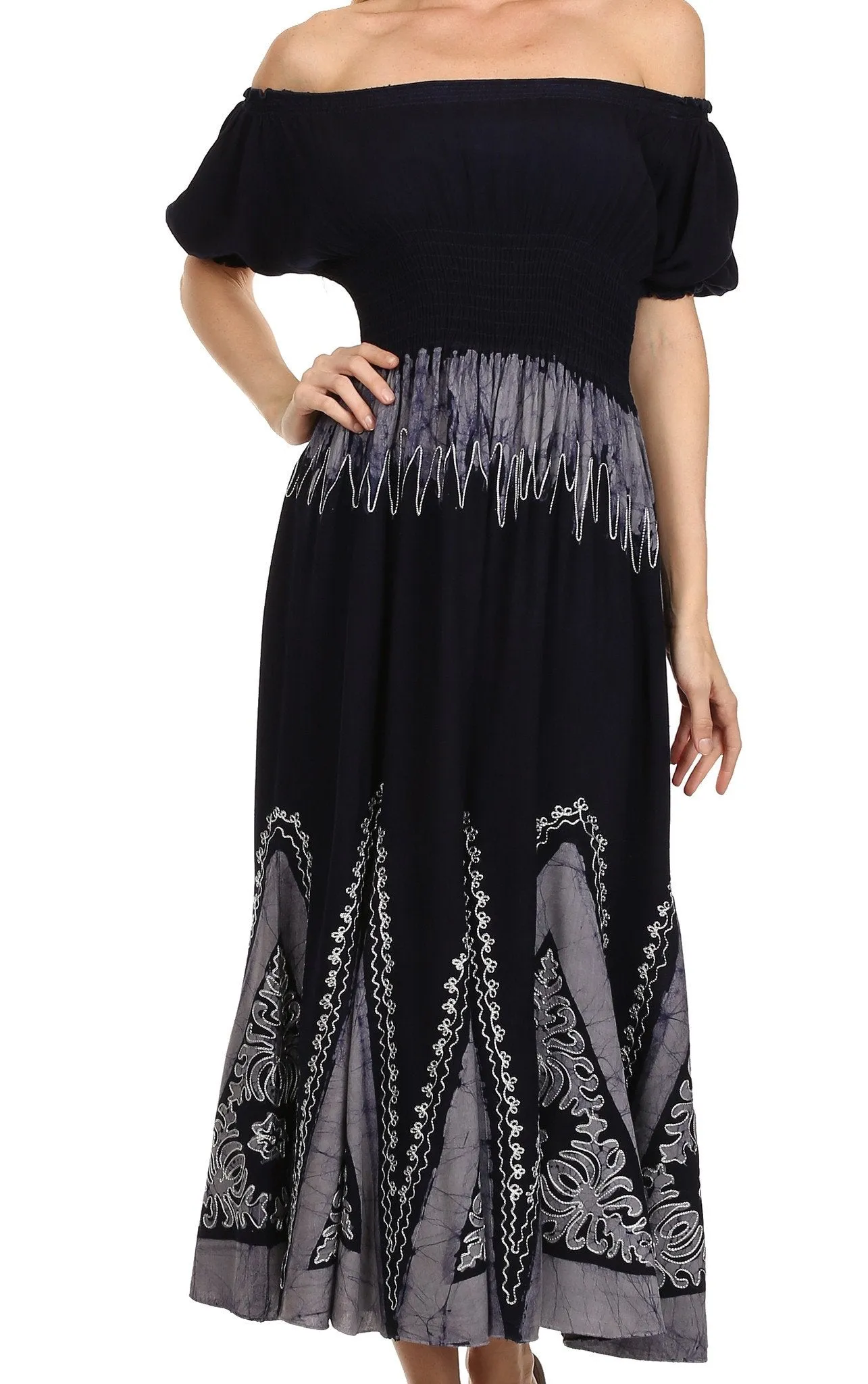 Sakkas Jacquelyn Batik Embroidered Peasant Dress