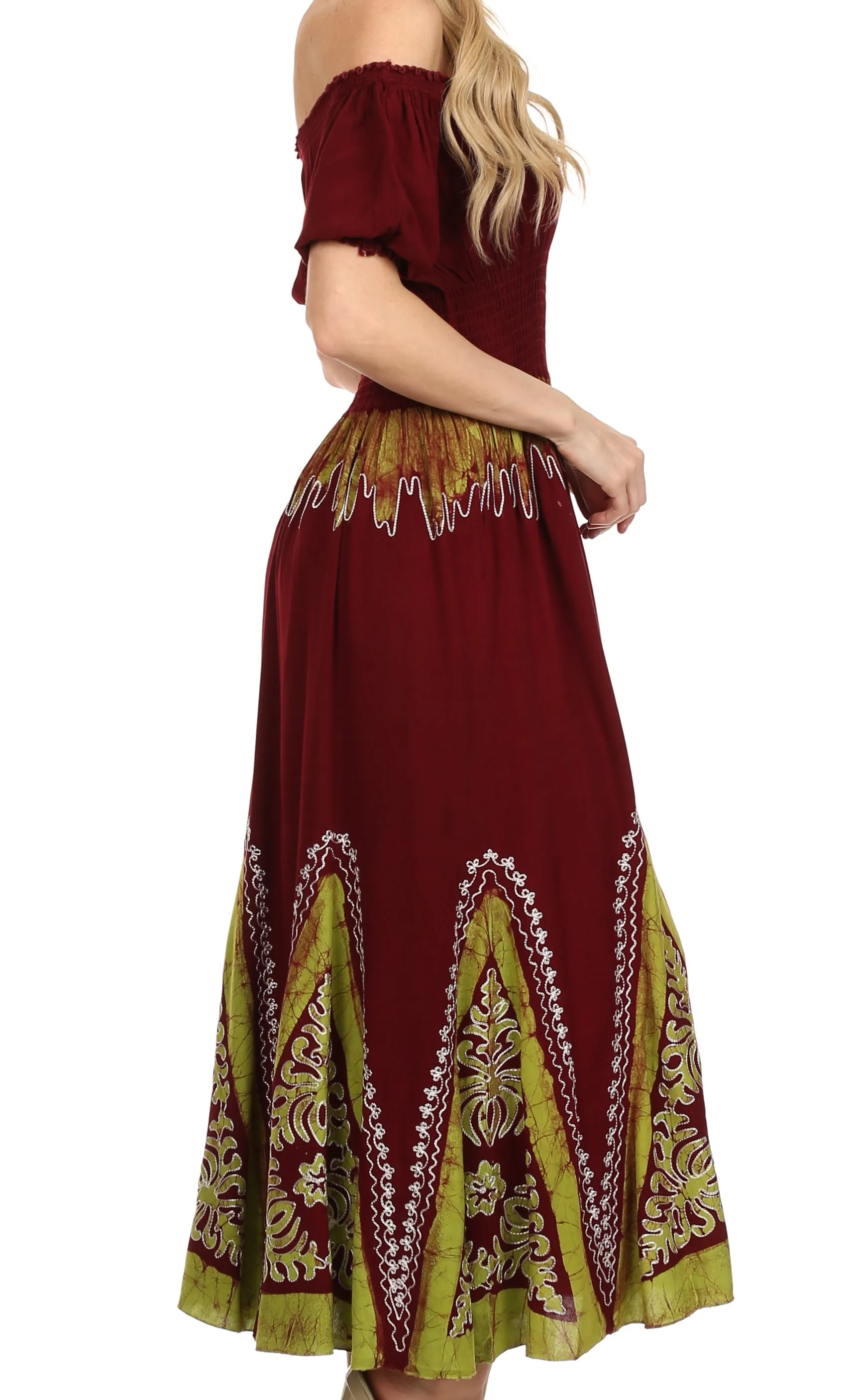 Sakkas Jacquelyn Batik Embroidered Peasant Dress