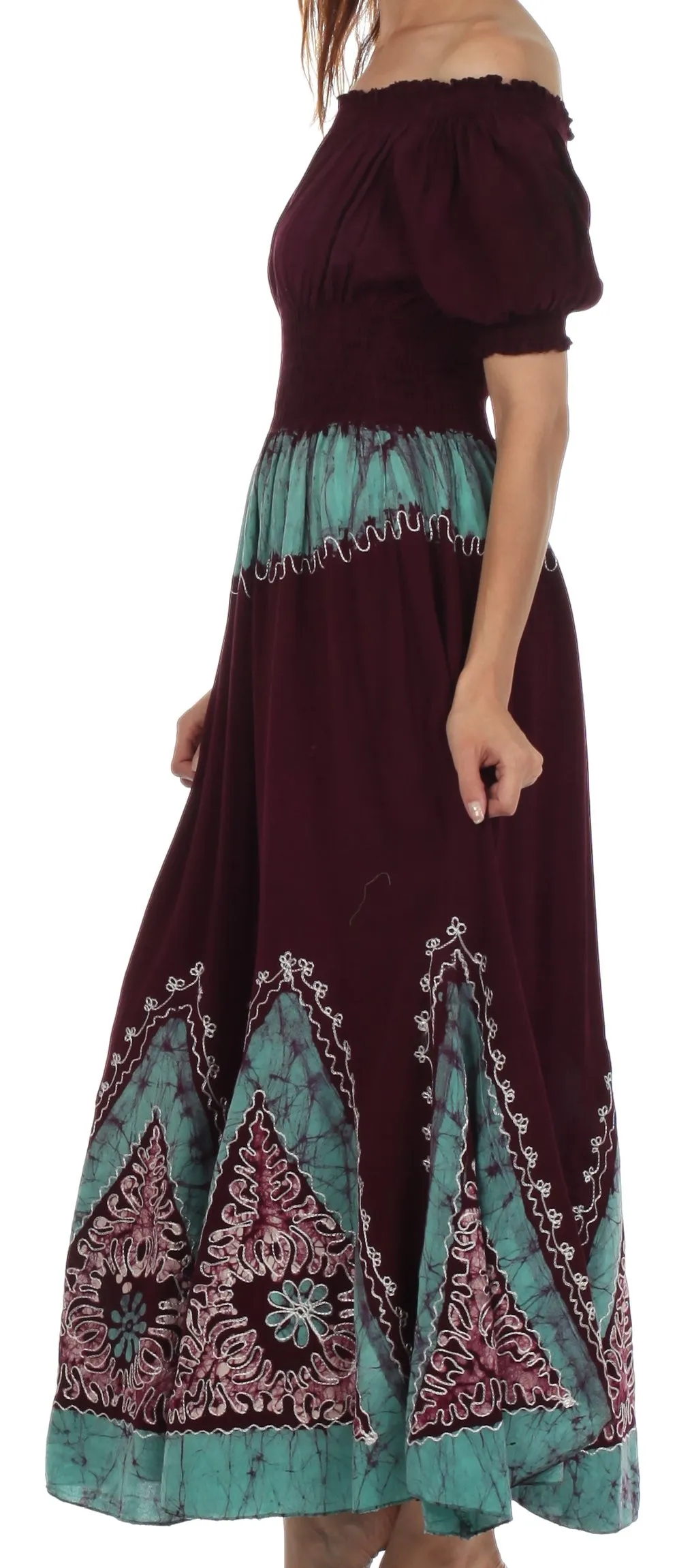 Sakkas Jacquelyn Batik Embroidered Peasant Dress