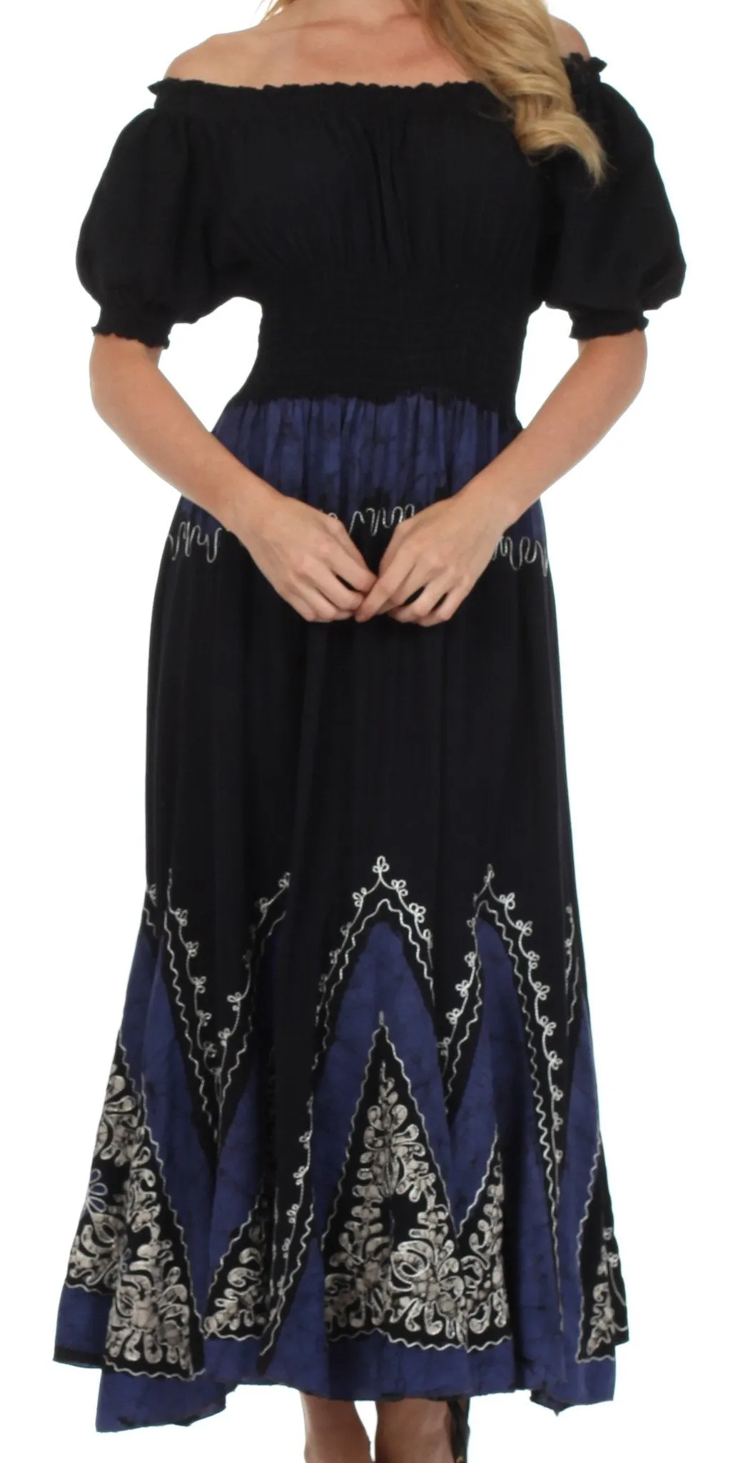 Sakkas Jacquelyn Batik Embroidered Peasant Dress