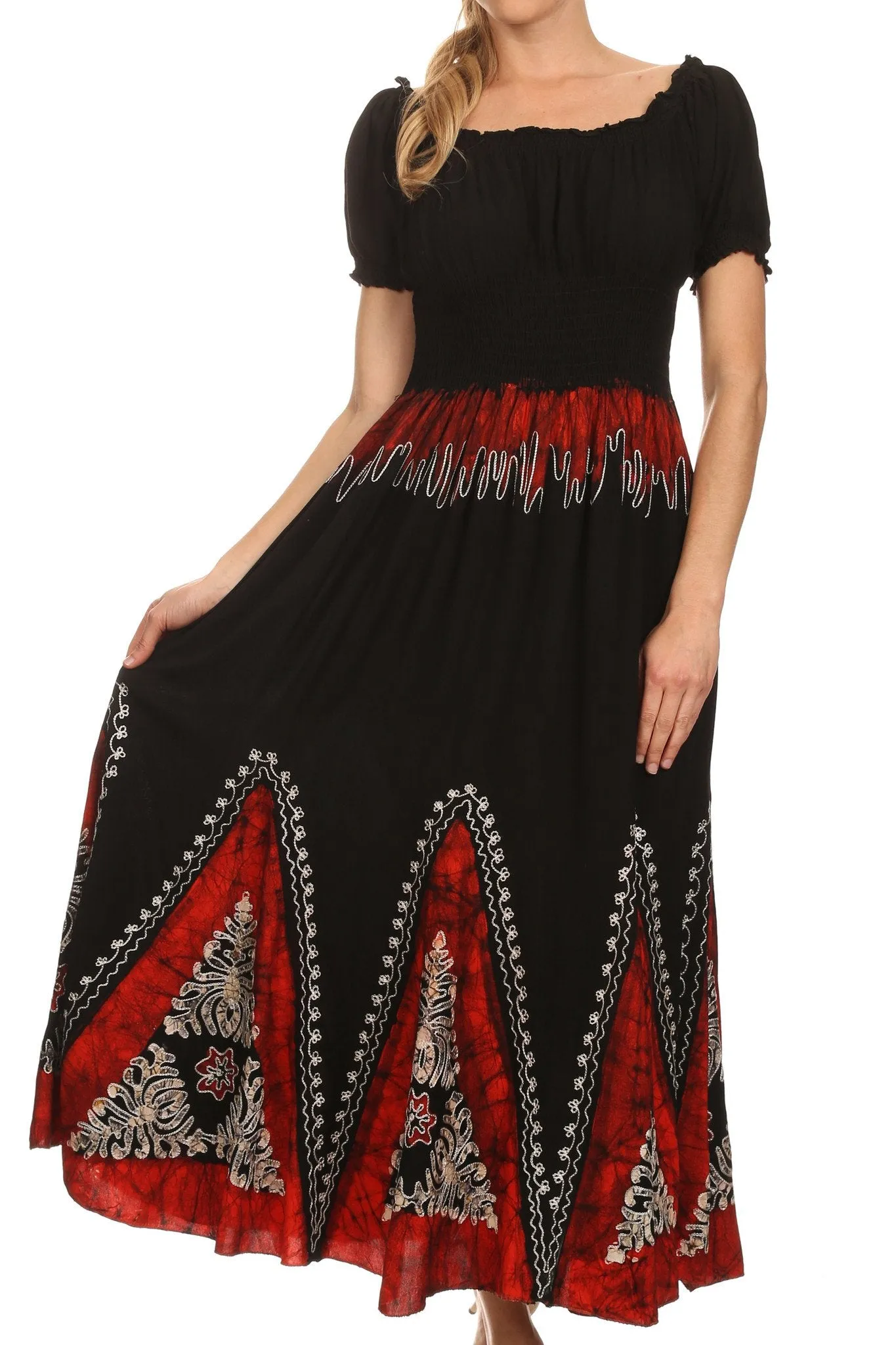 Sakkas Jacquelyn Batik Embroidered Peasant Dress