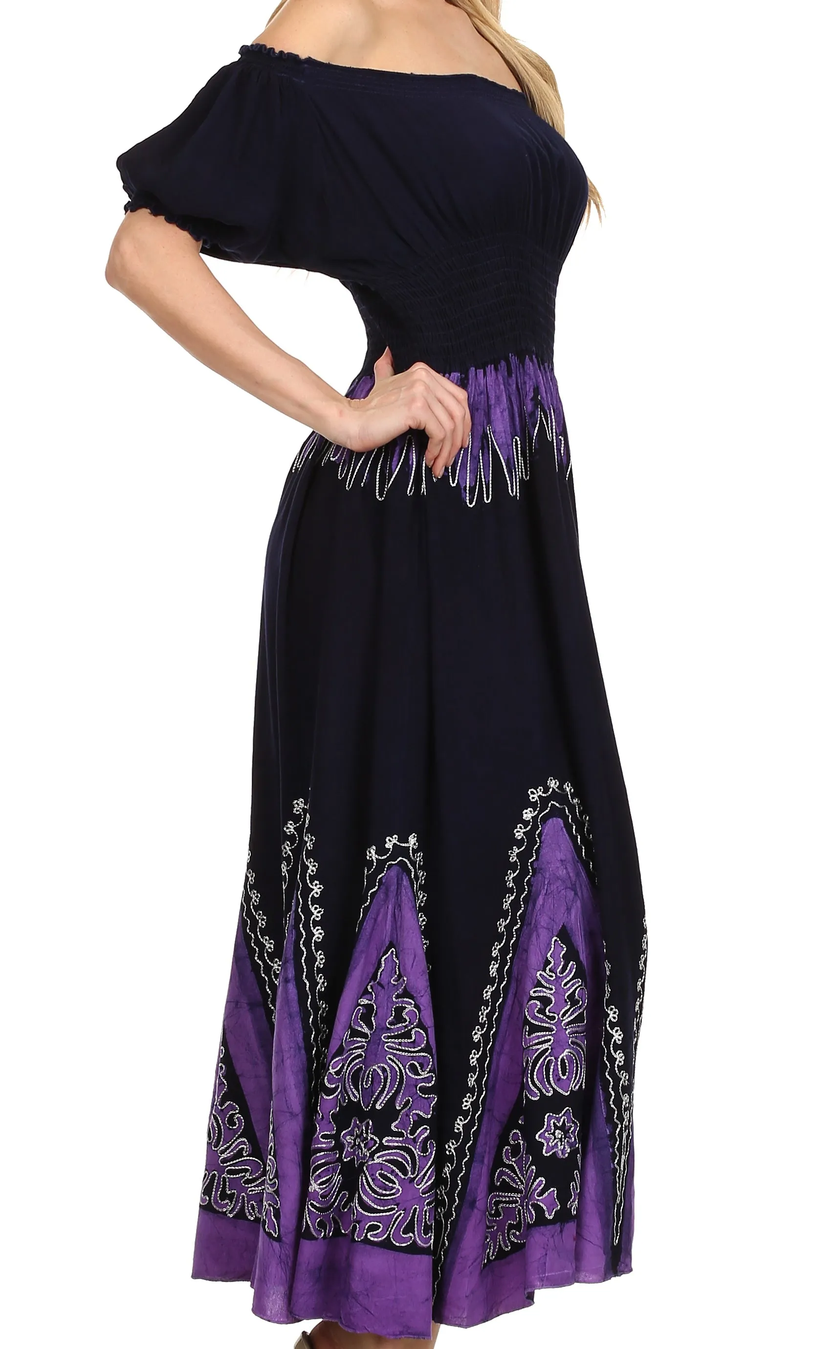 Sakkas Jacquelyn Batik Embroidered Peasant Dress