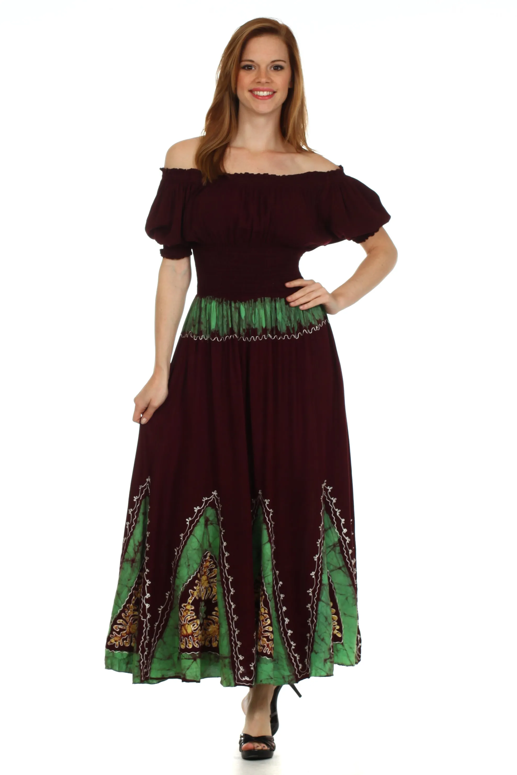 Sakkas Jacquelyn Batik Embroidered Peasant Dress