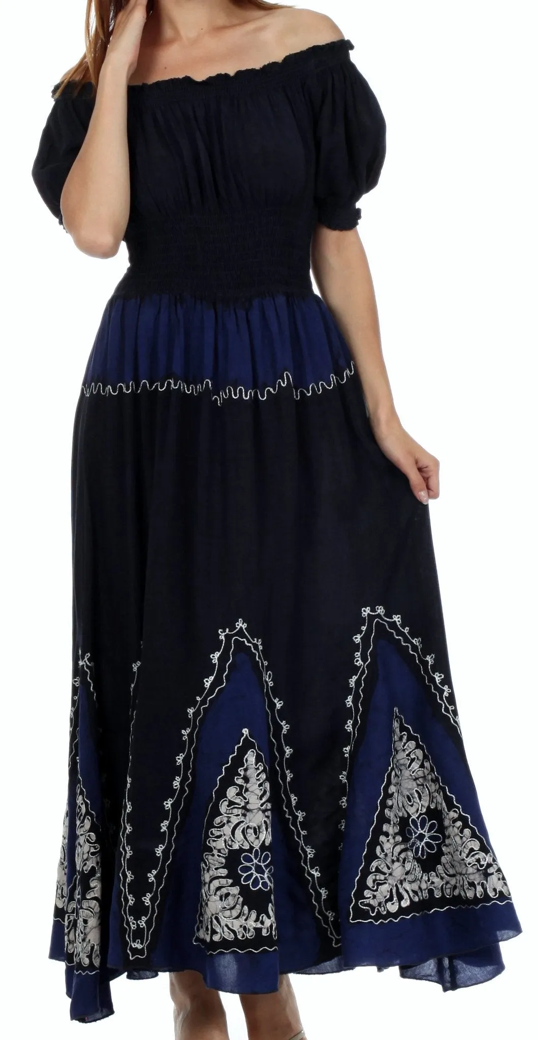 Sakkas Jacquelyn Batik Embroidered Peasant Dress