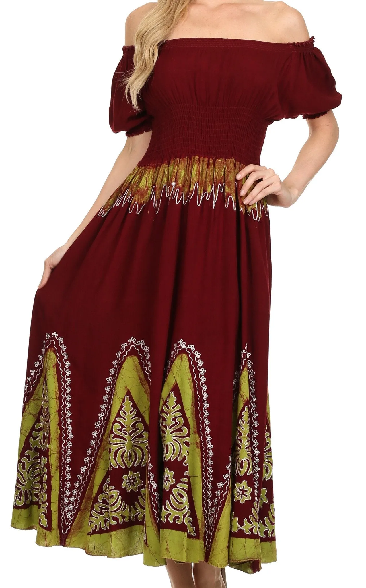 Sakkas Jacquelyn Batik Embroidered Peasant Dress