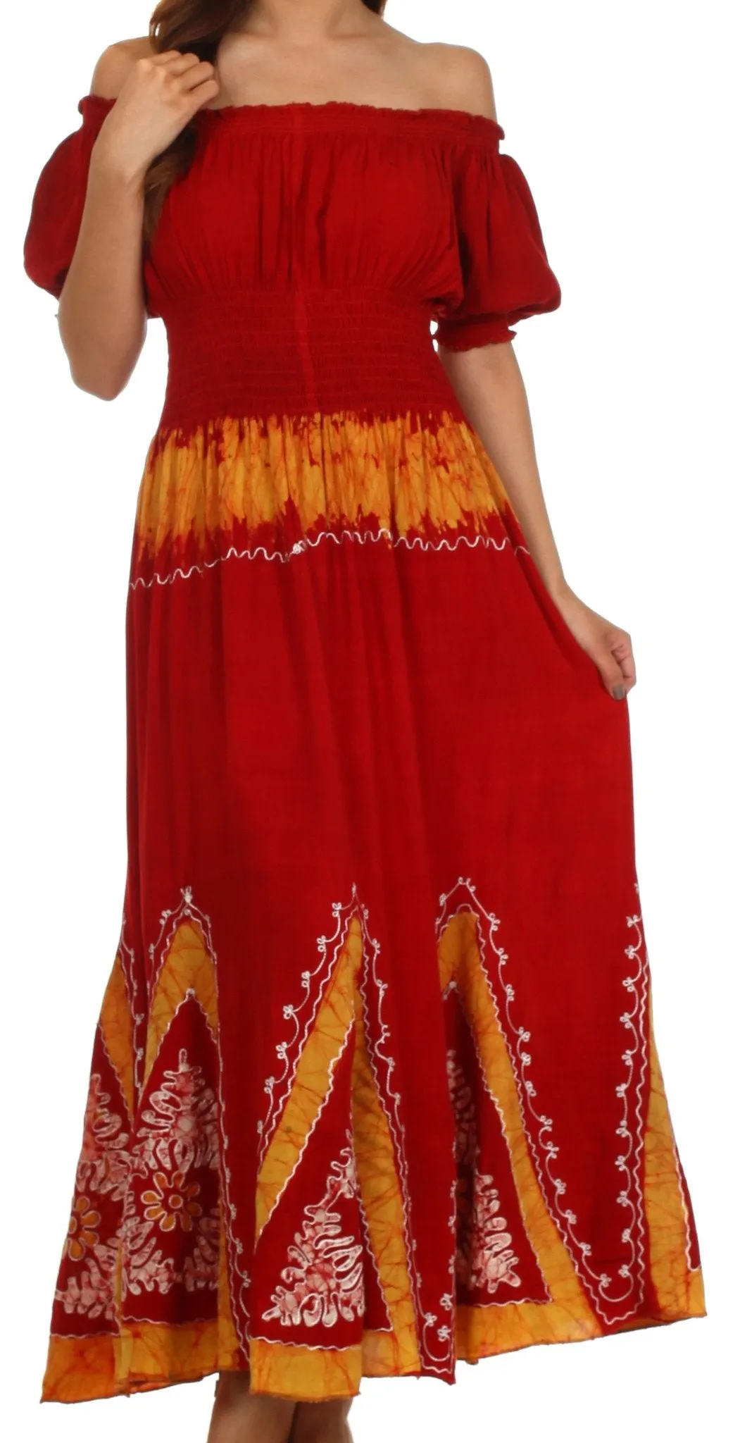 Sakkas Jacquelyn Batik Embroidered Peasant Dress