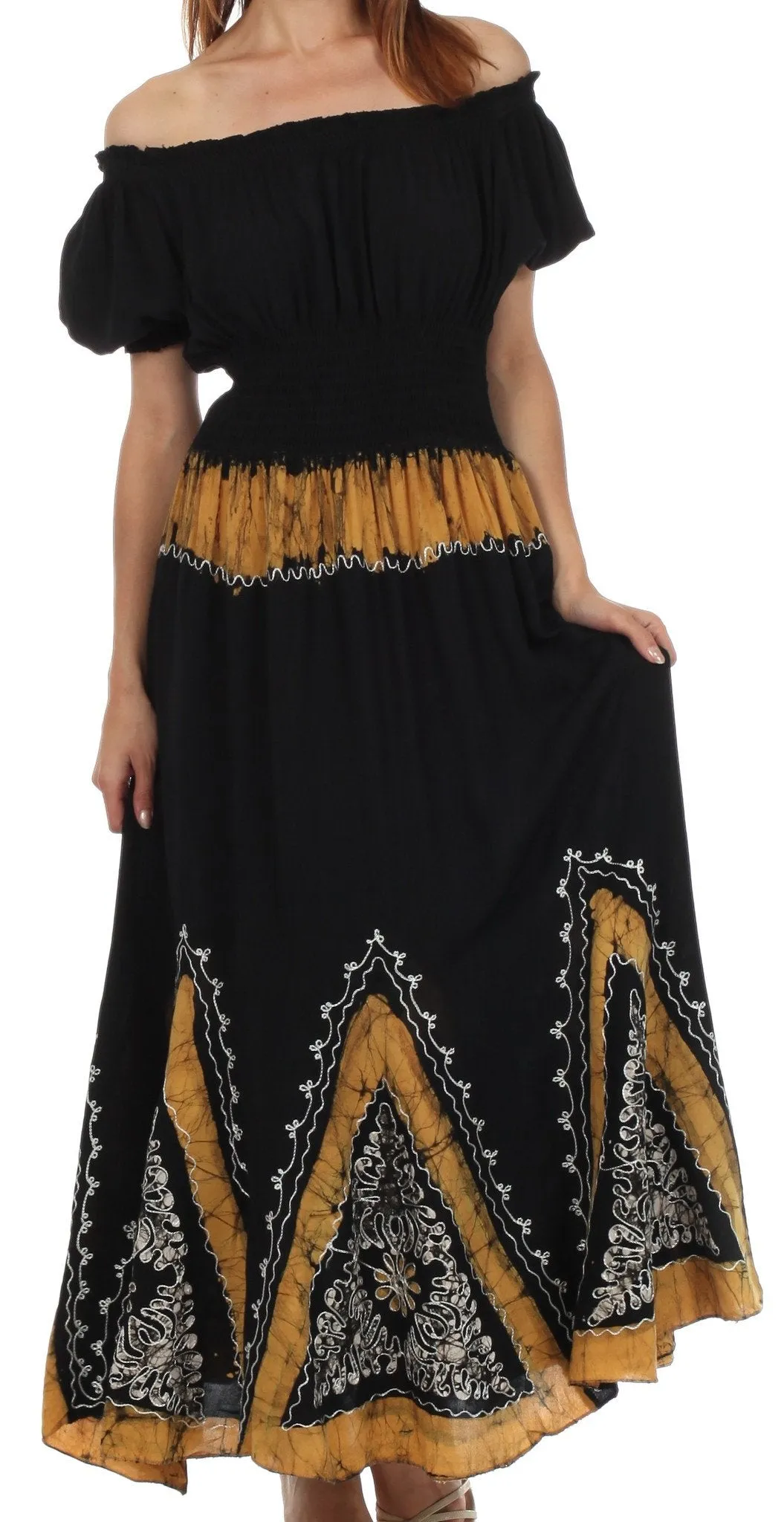 Sakkas Jacquelyn Batik Embroidered Peasant Dress