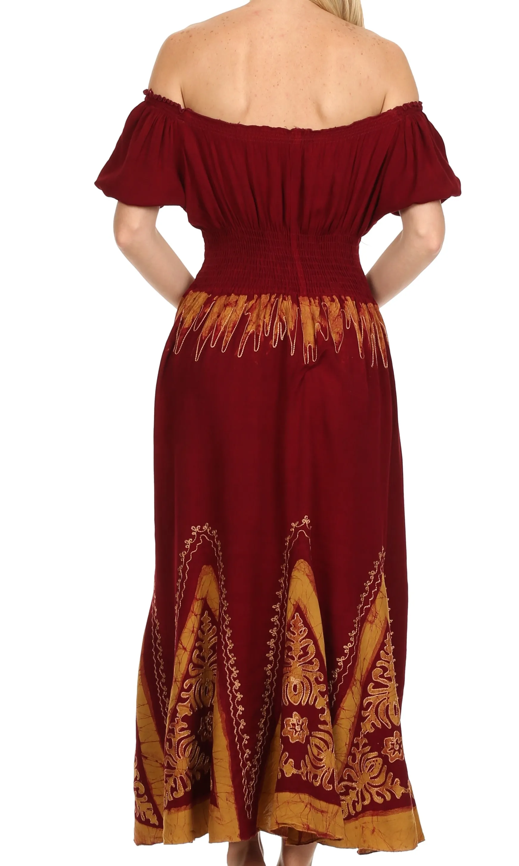 Sakkas Jacquelyn Batik Embroidered Peasant Dress