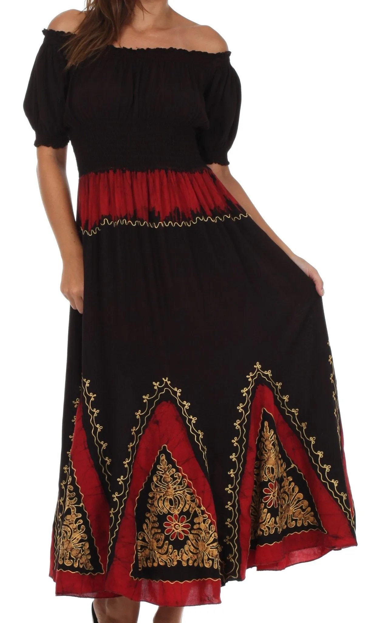 Sakkas Jacquelyn Batik Embroidered Peasant Dress