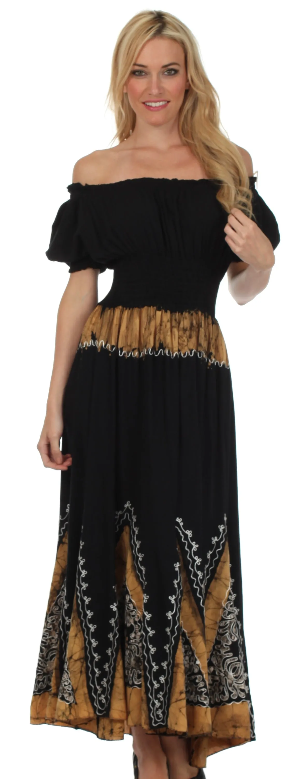 Sakkas Jacquelyn Batik Embroidered Peasant Dress