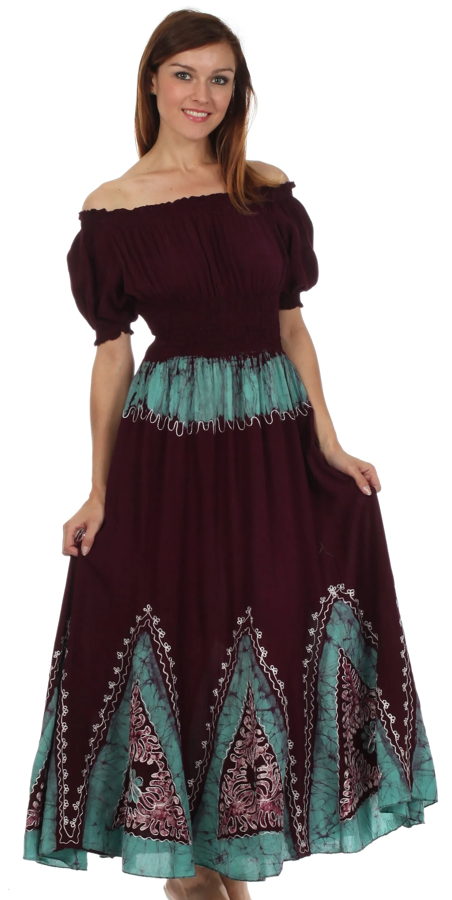 Sakkas Jacquelyn Batik Embroidered Peasant Dress