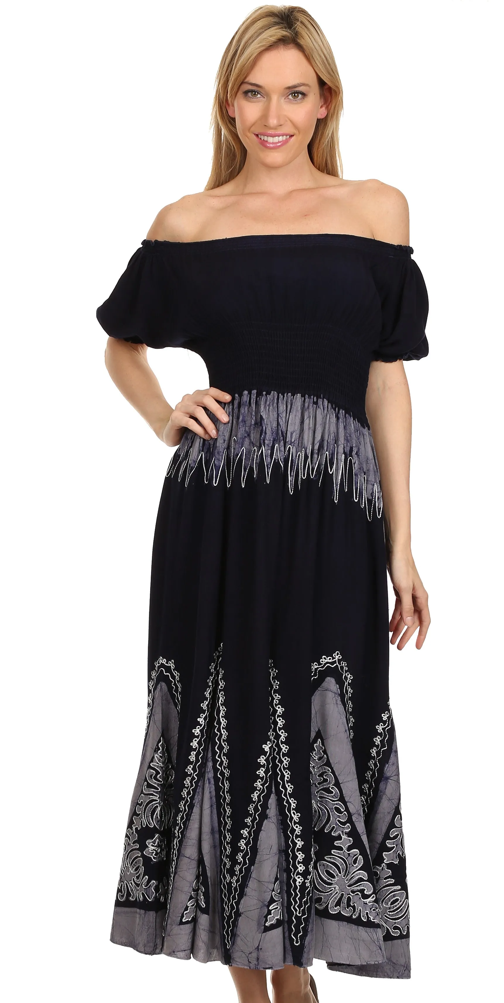 Sakkas Jacquelyn Batik Embroidered Peasant Dress