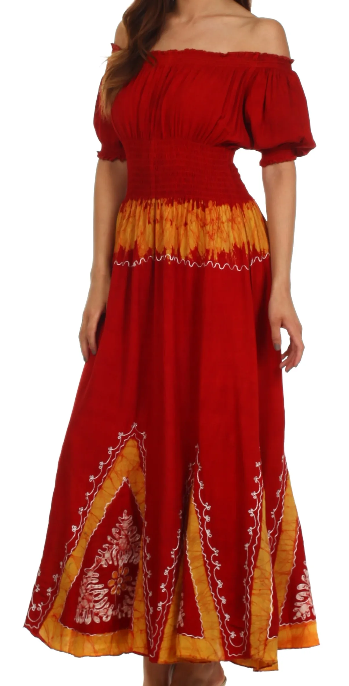 Sakkas Jacquelyn Batik Embroidered Peasant Dress