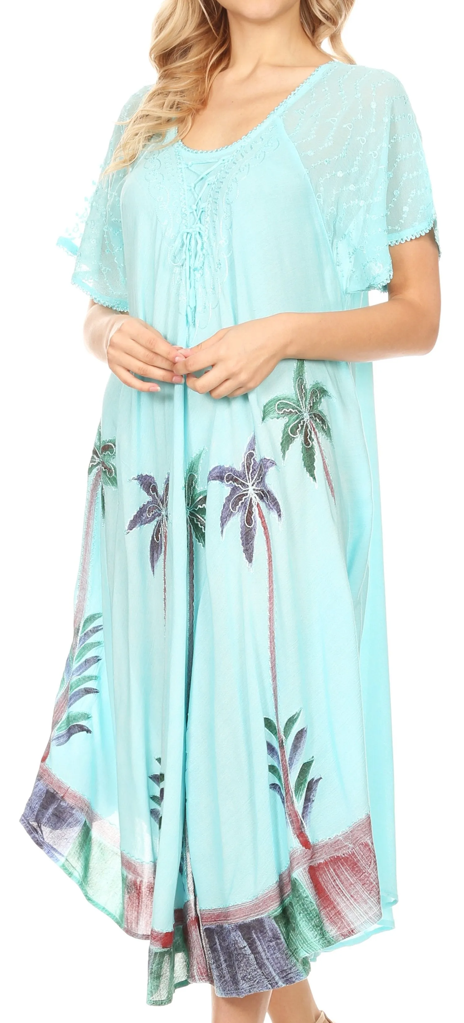 Sakkas Kai Palm Tree Caftan Tank Dress / Cover Up