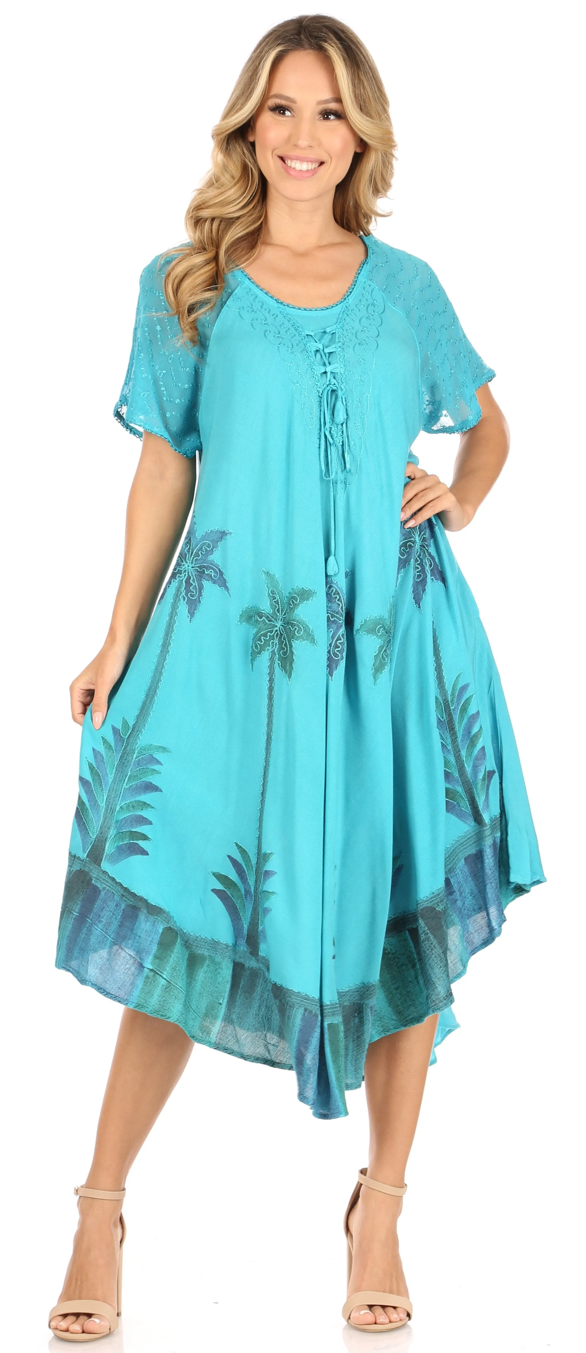 Sakkas Kai Palm Tree Caftan Tank Dress / Cover Up