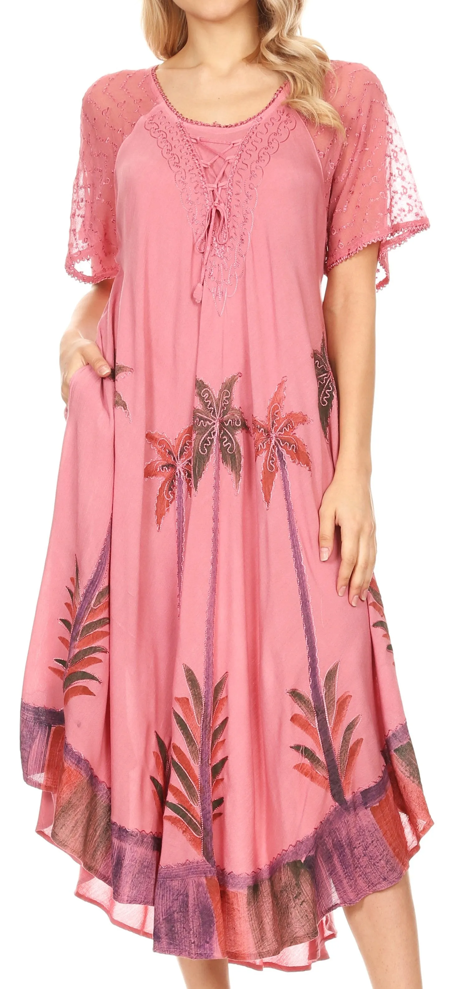 Sakkas Kai Palm Tree Caftan Tank Dress / Cover Up