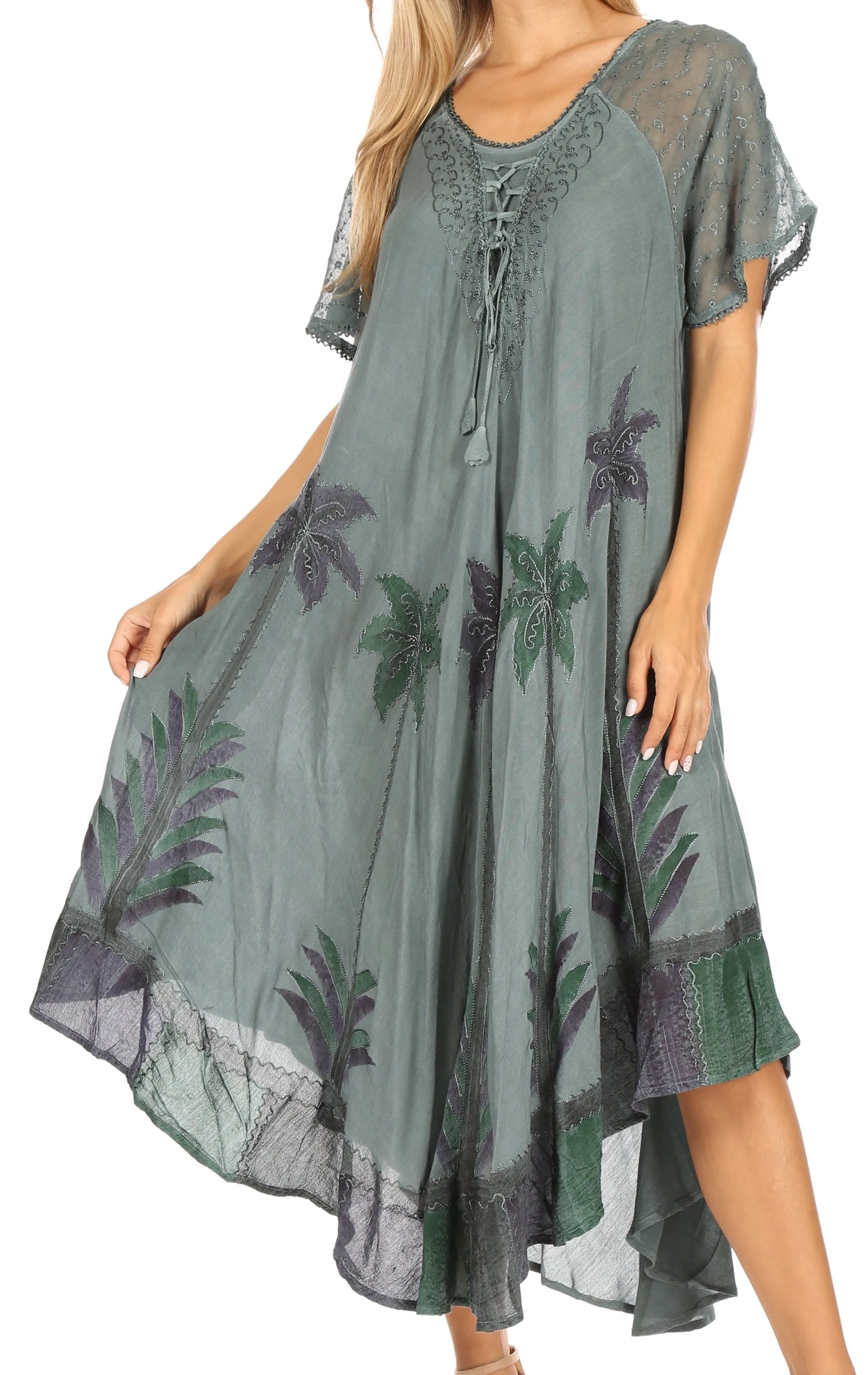 Sakkas Kai Palm Tree Caftan Tank Dress / Cover Up