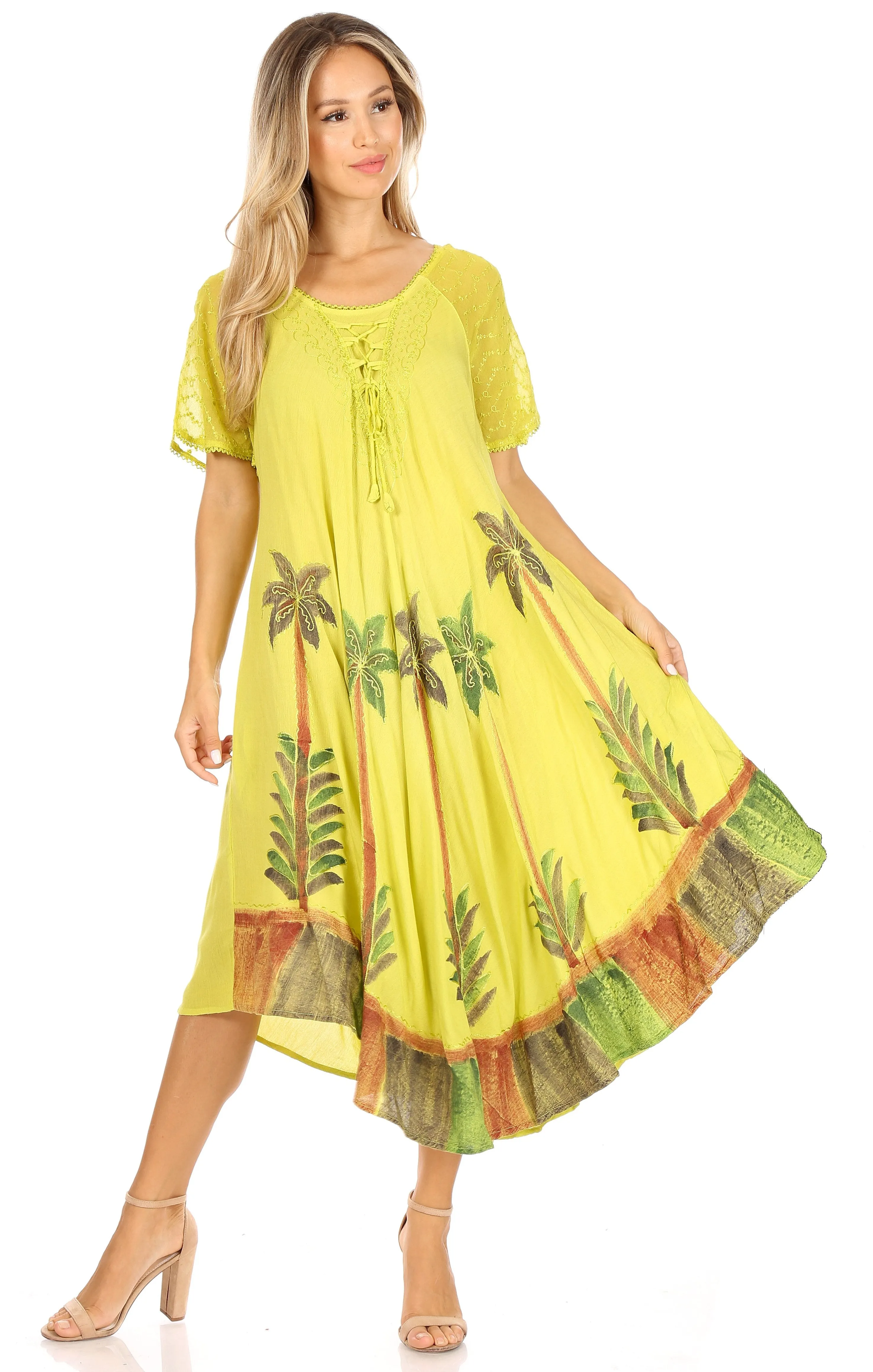 Sakkas Kai Palm Tree Caftan Tank Dress / Cover Up