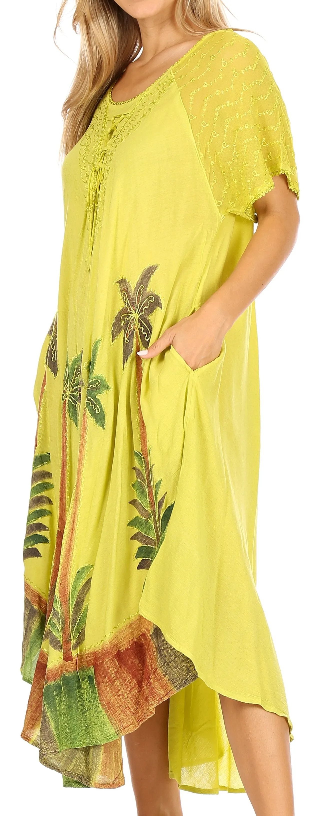 Sakkas Kai Palm Tree Caftan Tank Dress / Cover Up