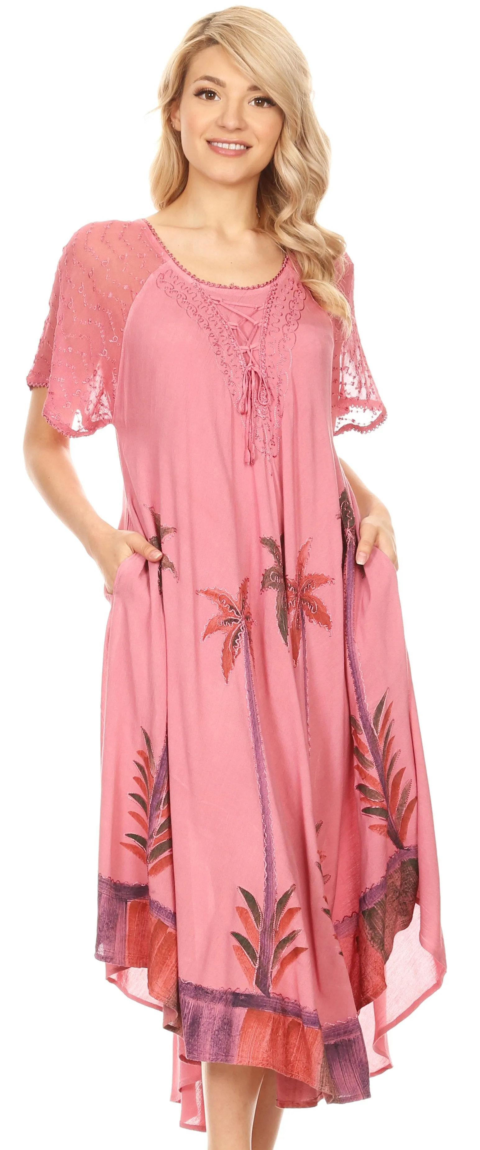 Sakkas Kai Palm Tree Caftan Tank Dress / Cover Up