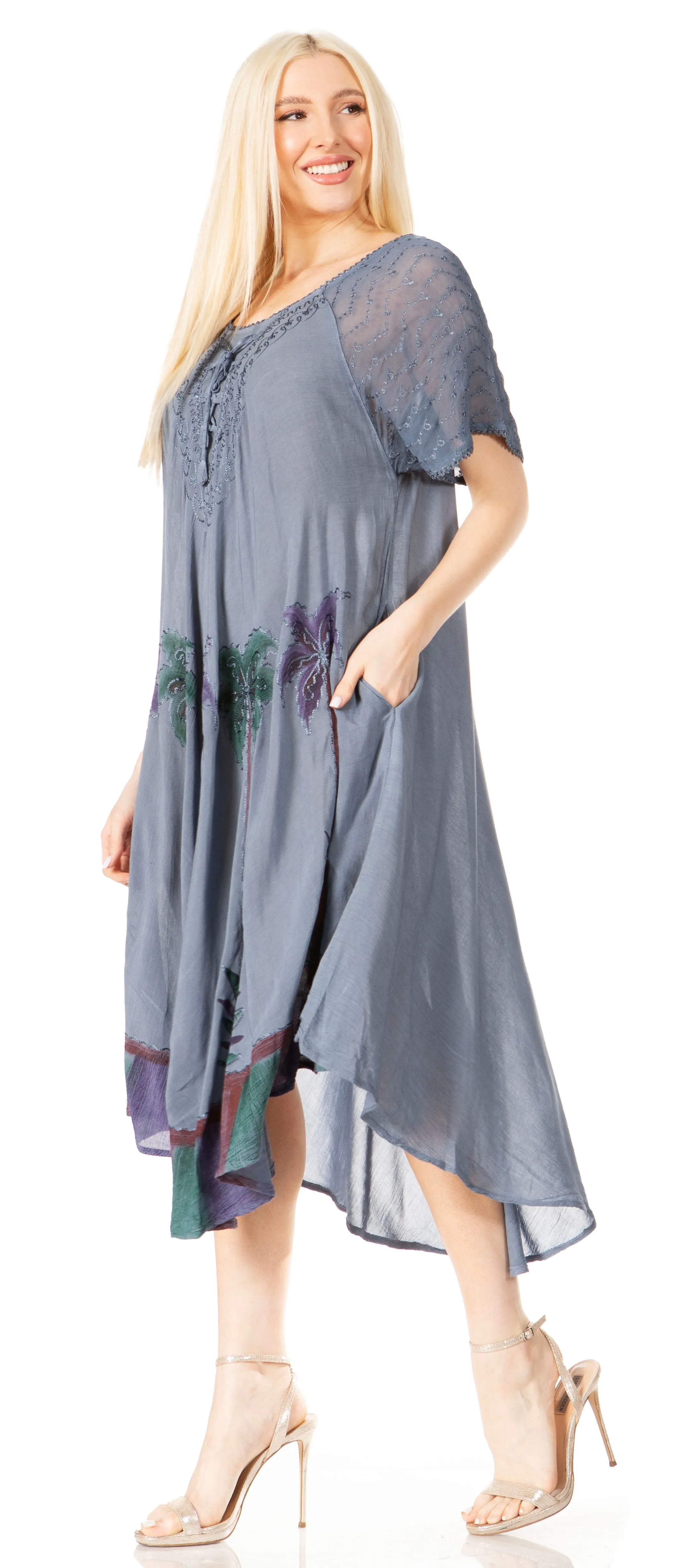 Sakkas Kai Palm Tree Caftan Tank Dress / Cover Up