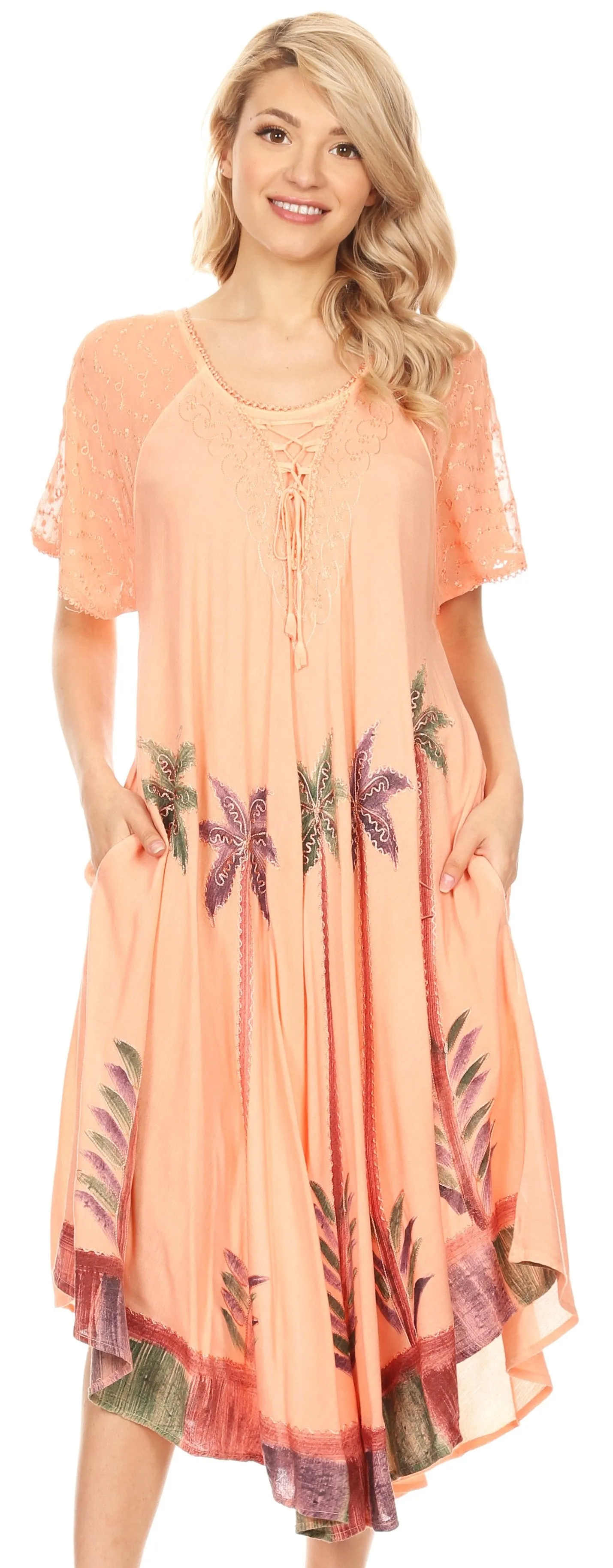 Sakkas Kai Palm Tree Caftan Tank Dress / Cover Up