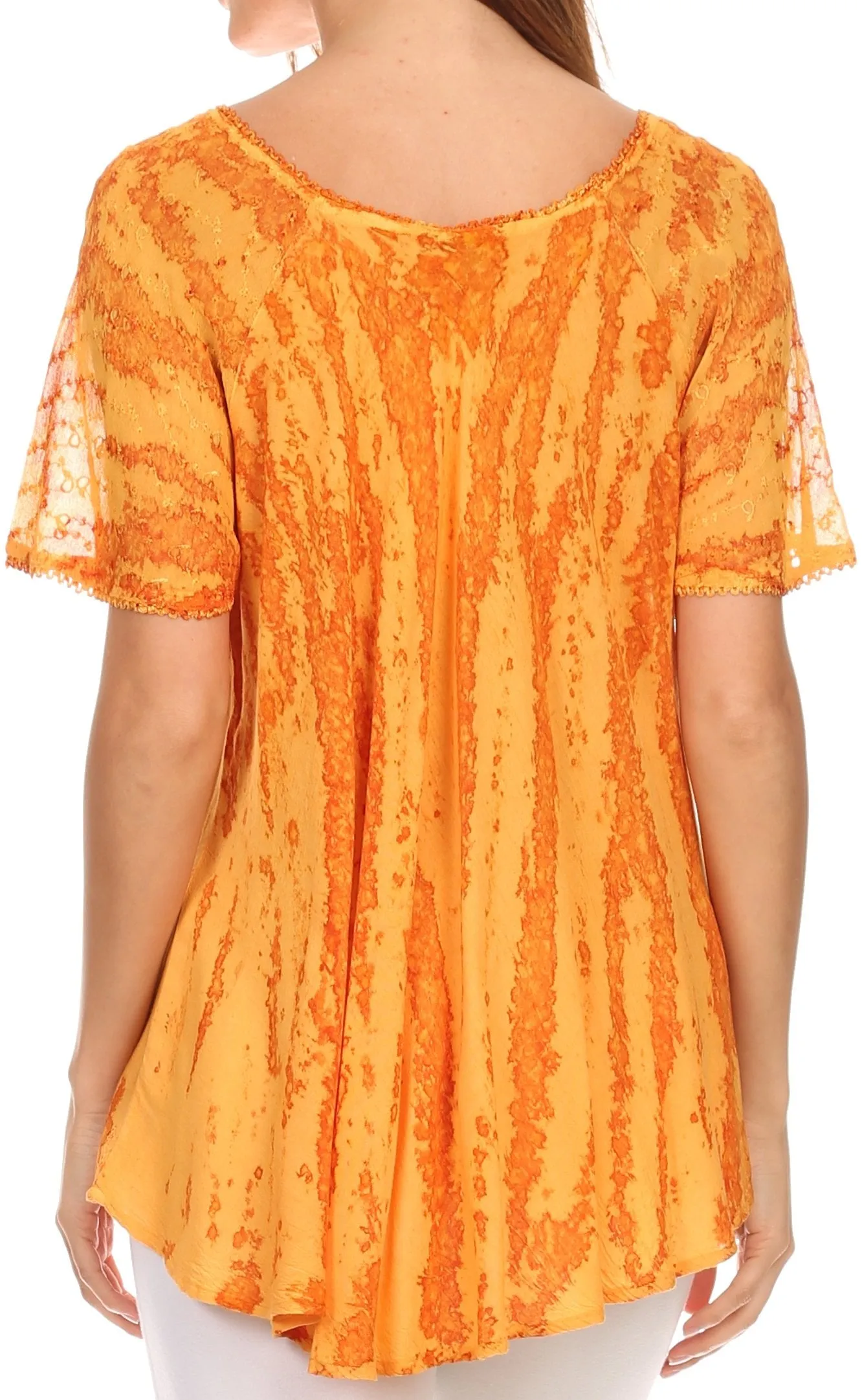 Sakkas Malvina Marbled Embroidery Cap Sleeves Blouse / Top