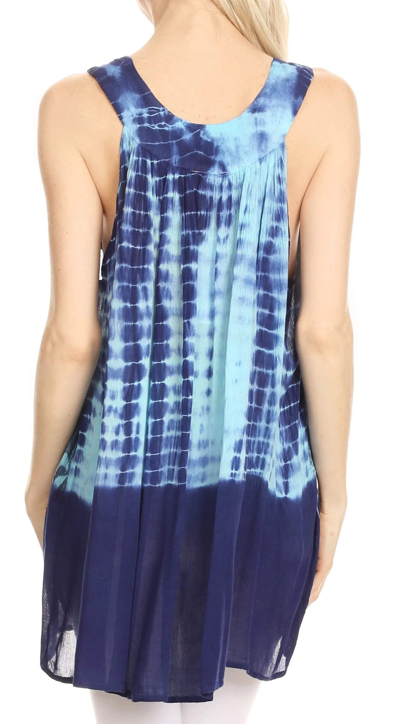 Sakkas Marie Sleeveless Crinkle V-neck Tank Top with Print