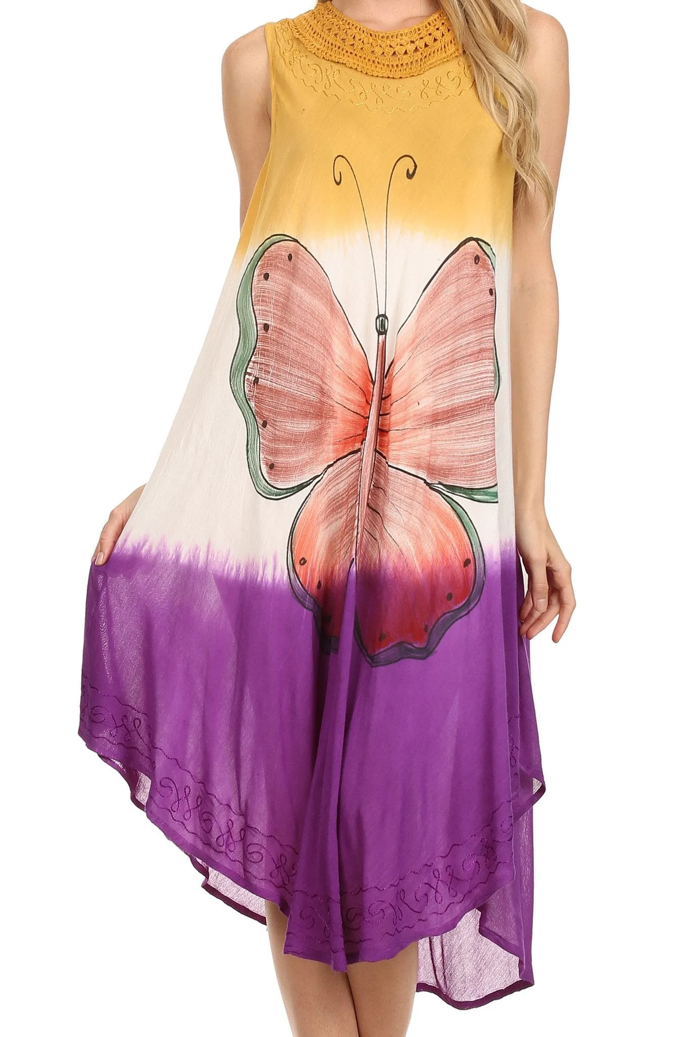 Sakkas Mia Butterfly Color Block Caftan Dress