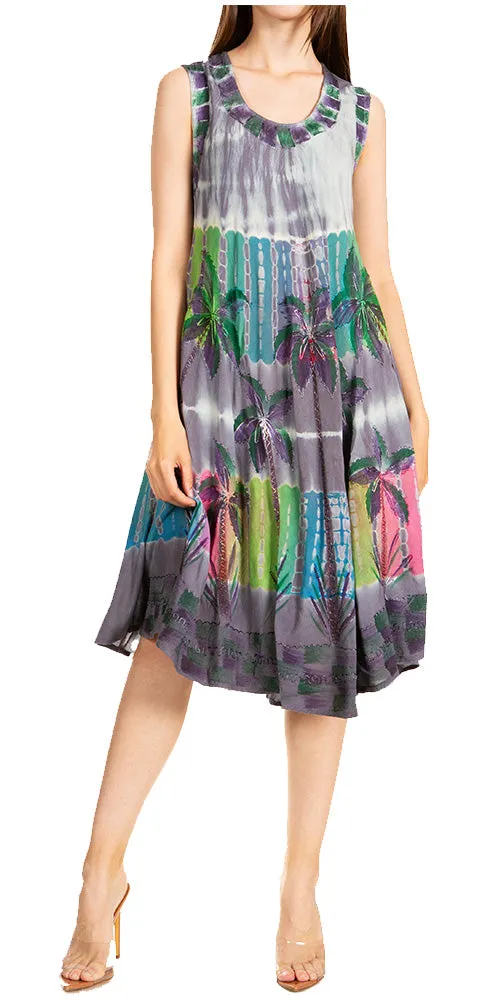 Sakkas Palm Tree Tie Dye Caftan Dress / Cover Up