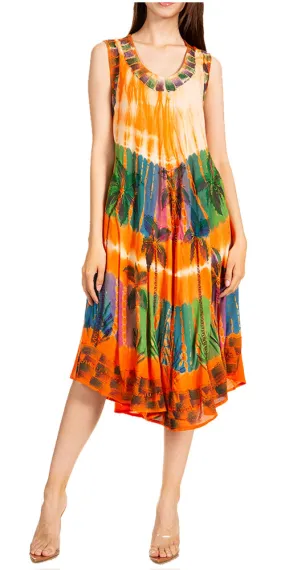 Sakkas Palm Tree Tie Dye Caftan Dress / Cover Up