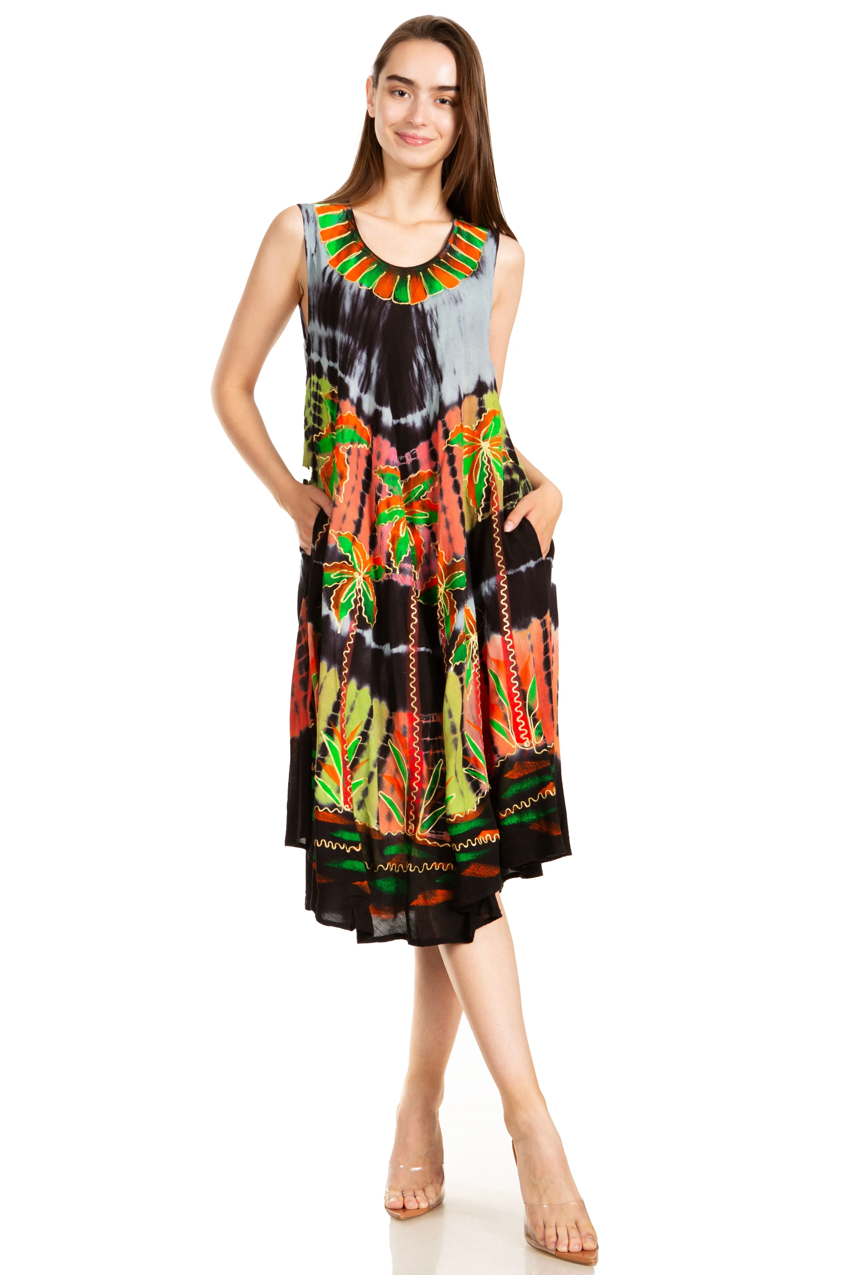 Sakkas Palm Tree Tie Dye Caftan Dress / Cover Up