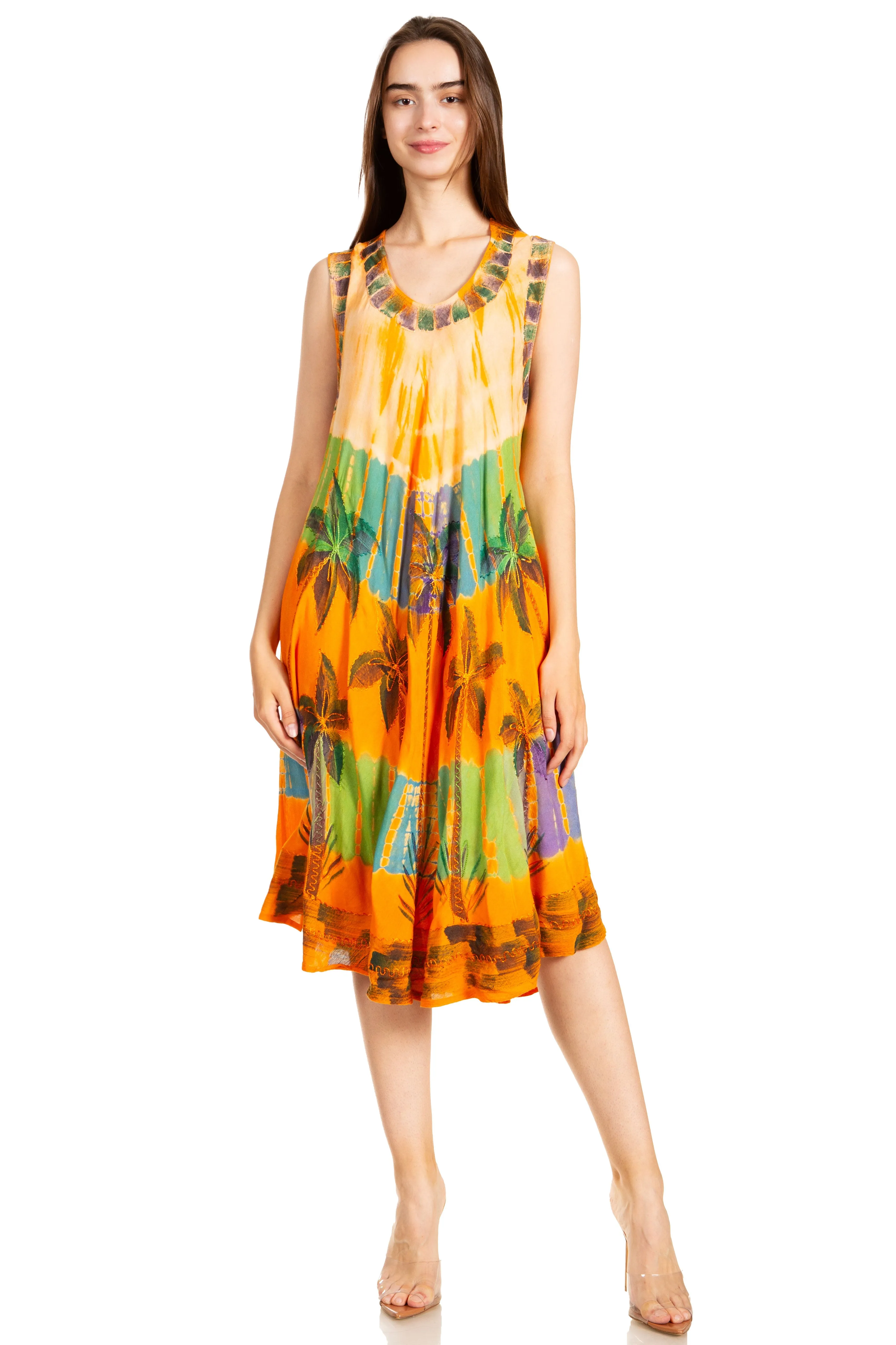 Sakkas Palm Tree Tie Dye Caftan Dress / Cover Up