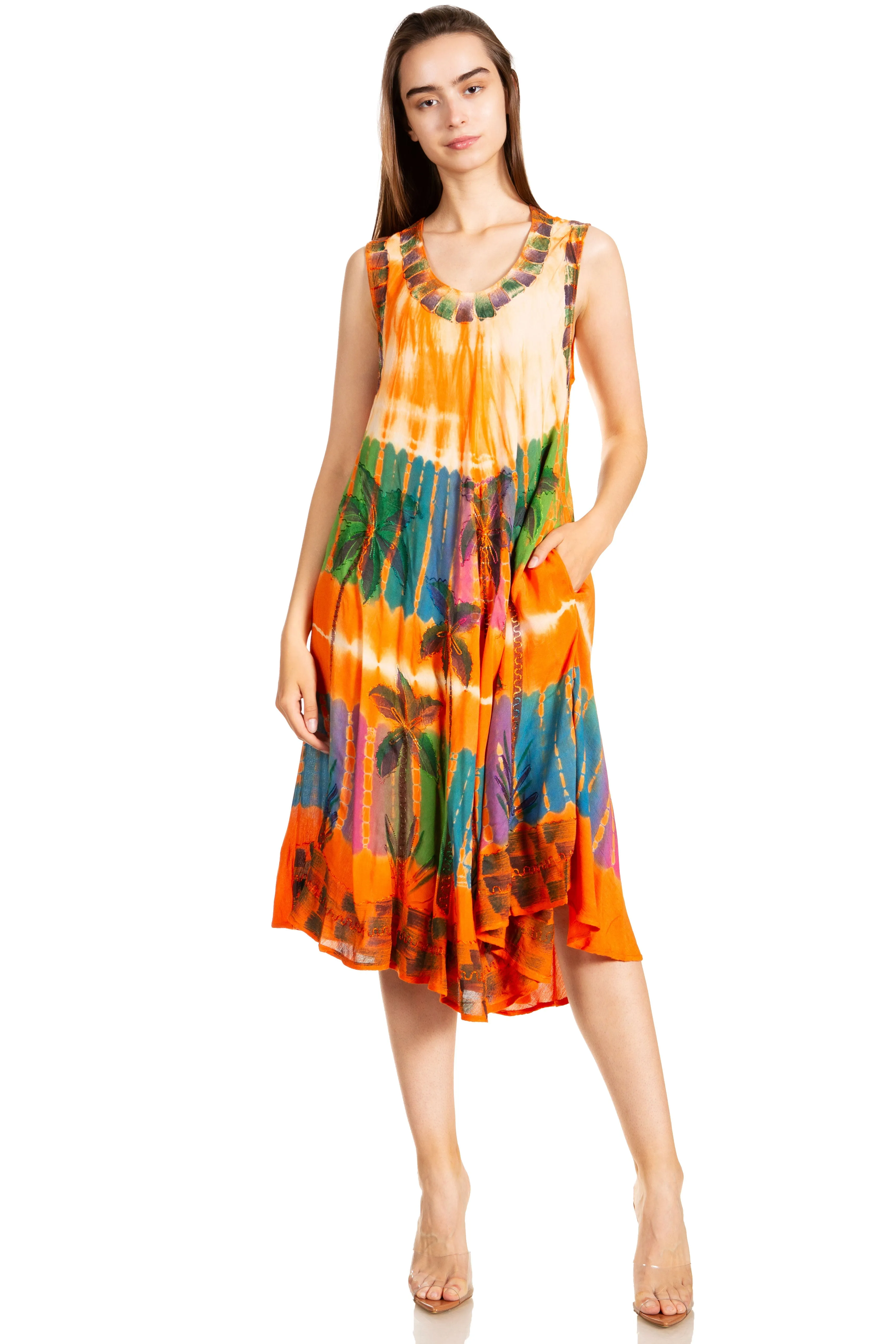 Sakkas Palm Tree Tie Dye Caftan Dress / Cover Up